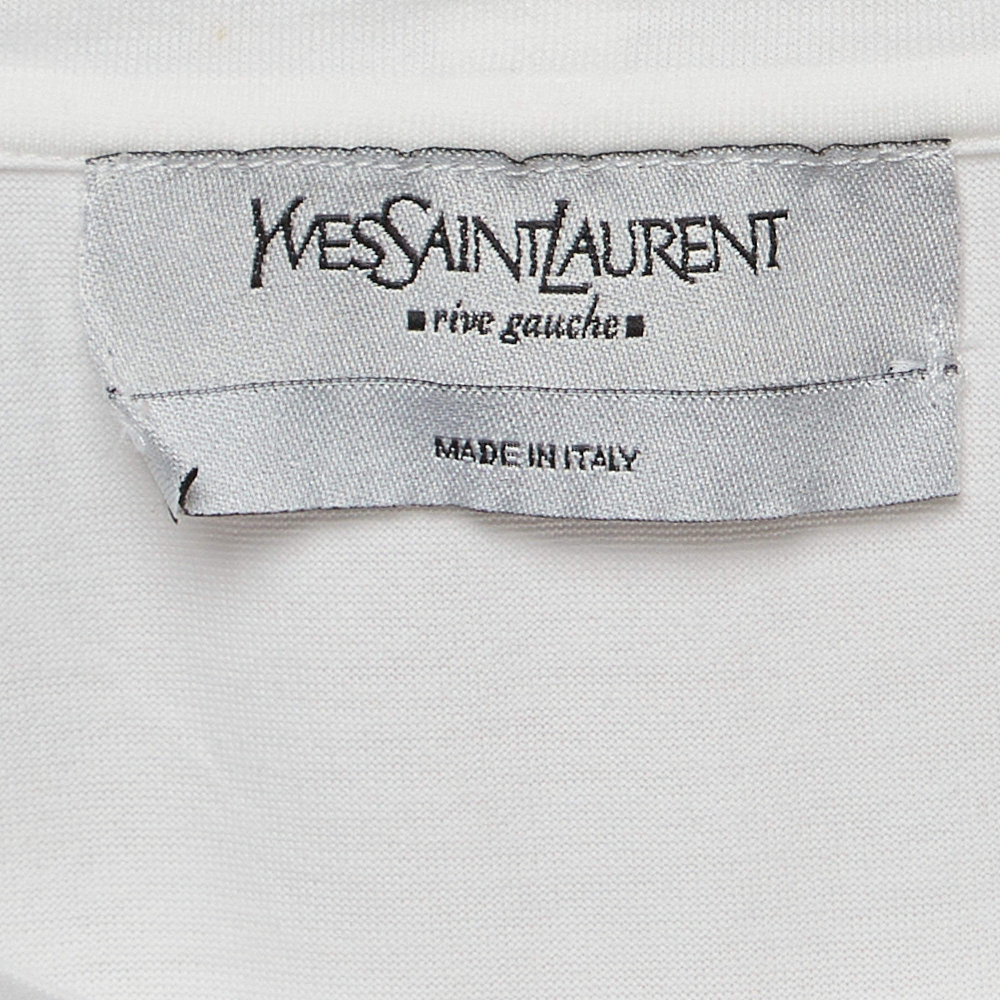 Pre Owned Yves Saint Laurent Vintage White Print Cotton Tank Top M