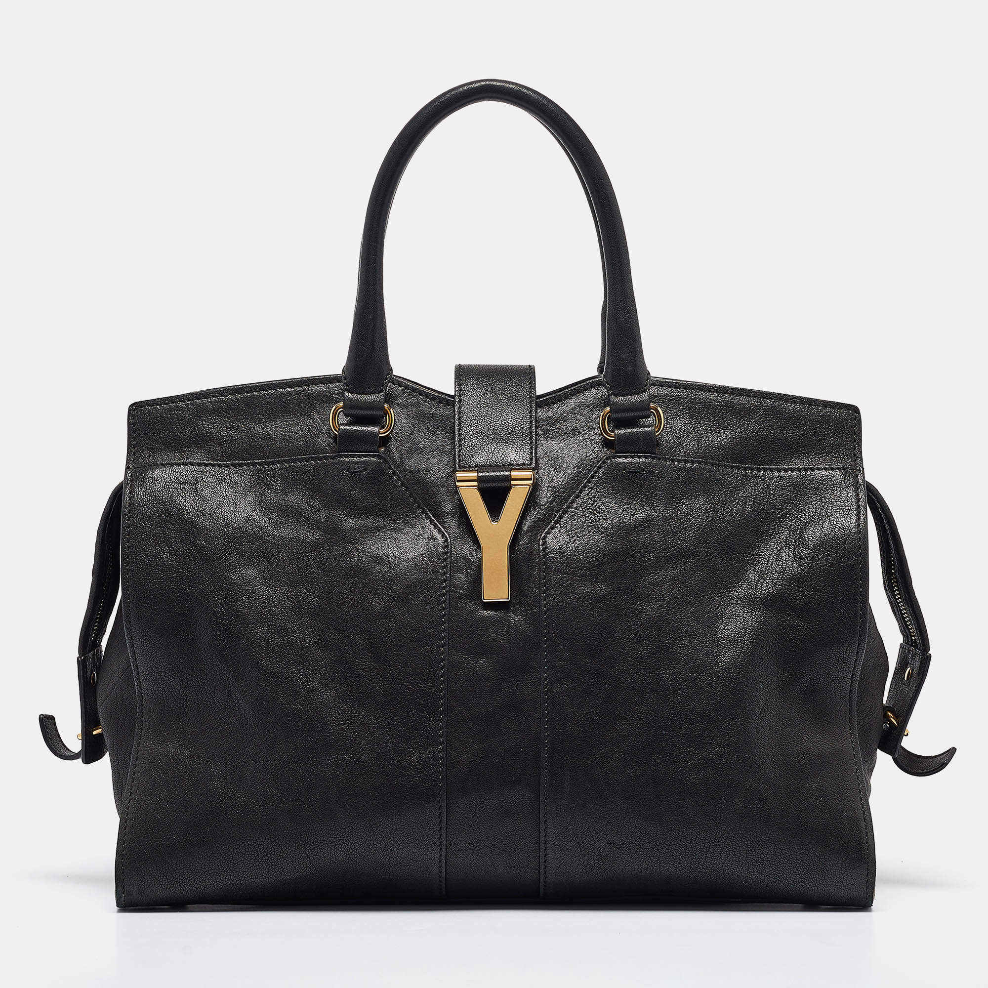 Pre Owned Yves Saint Laurent Black Leather Medium Cabas Chyc Tote