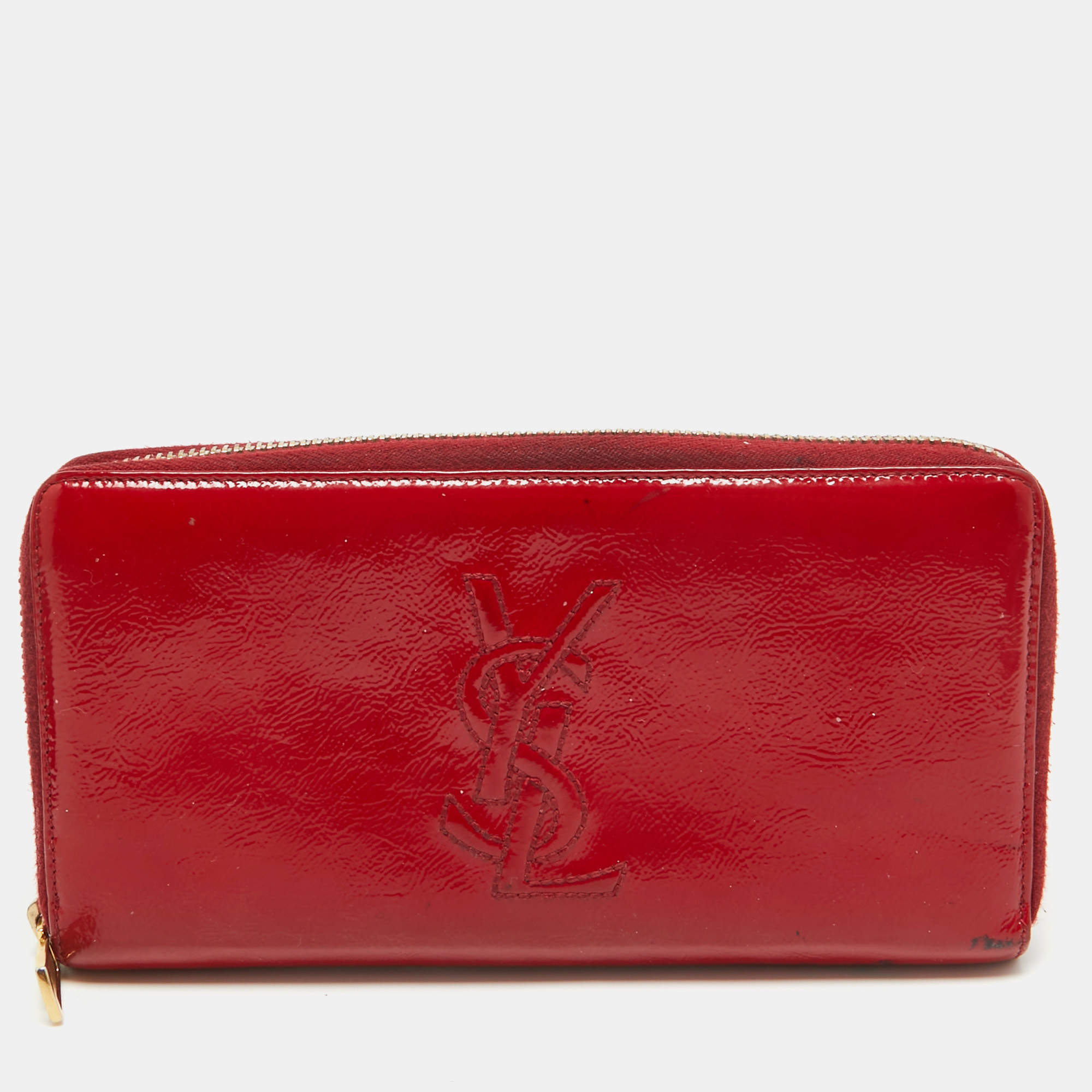 Pre Owned Yves Saint Laurent Red Patent Leather Belle De Jour Wallet