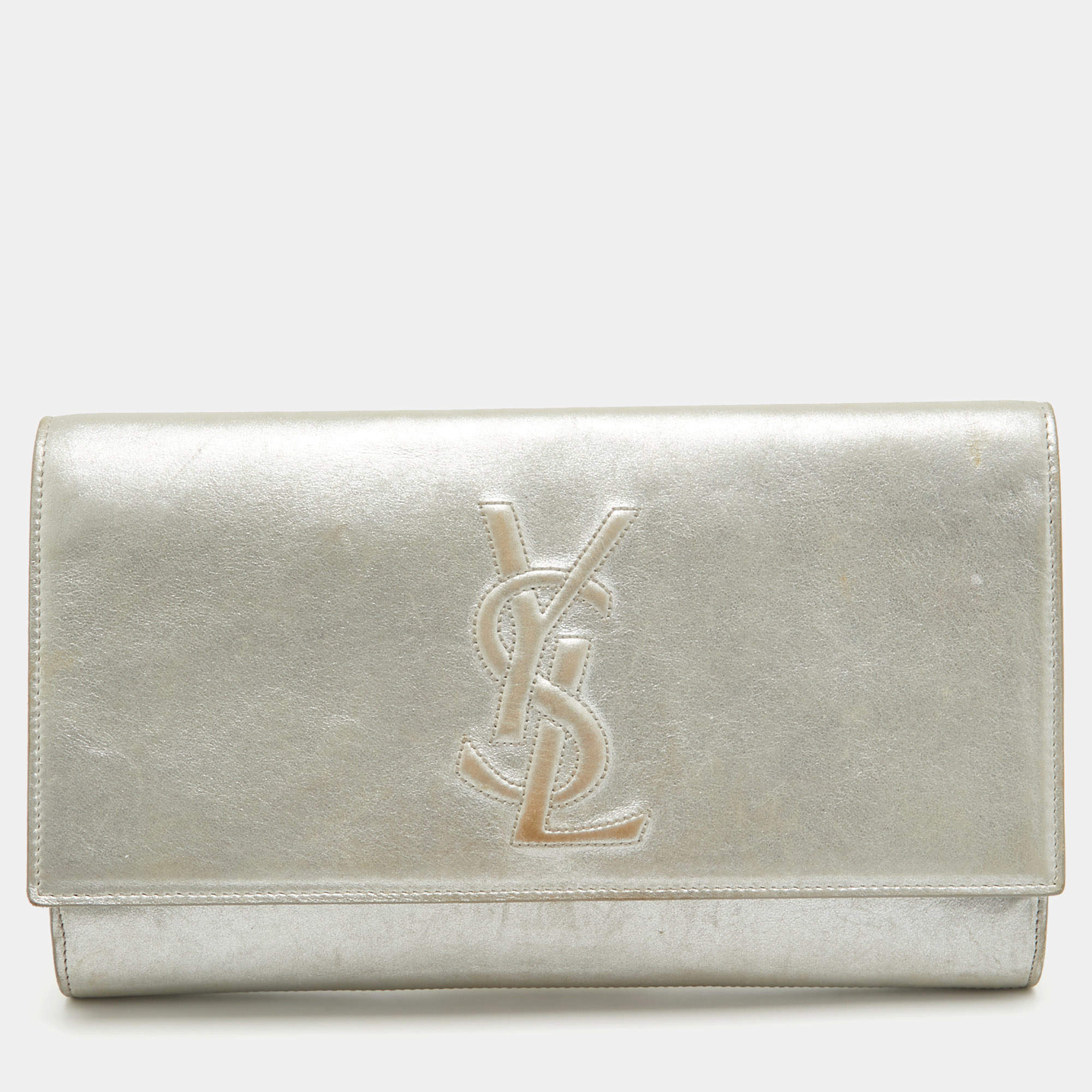 Pre Owned Yves Saint Laurent Silver Leather Belle De Jour Clutch