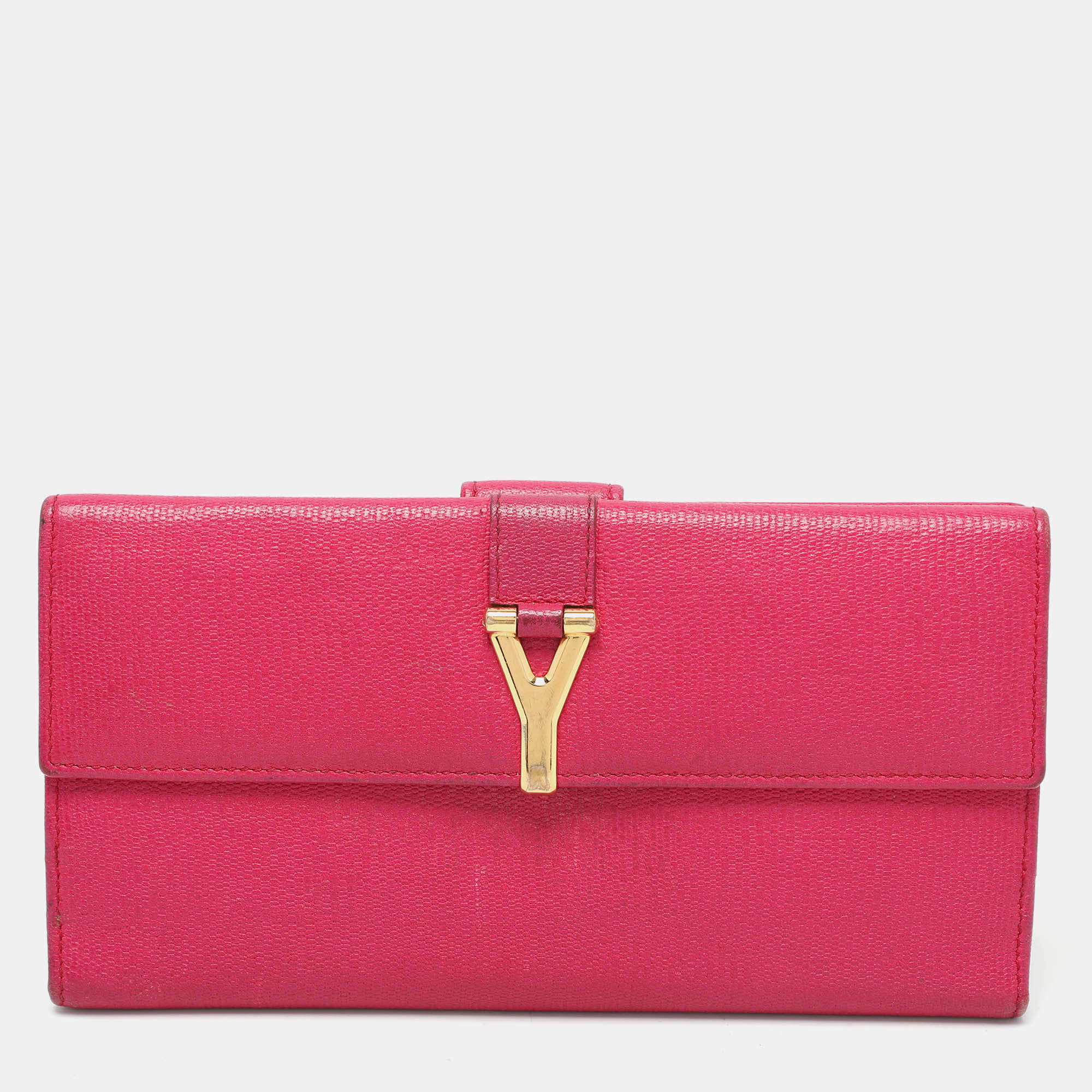 Yves Saint Laurent Pink Leather Ligne Y Flap Wallet