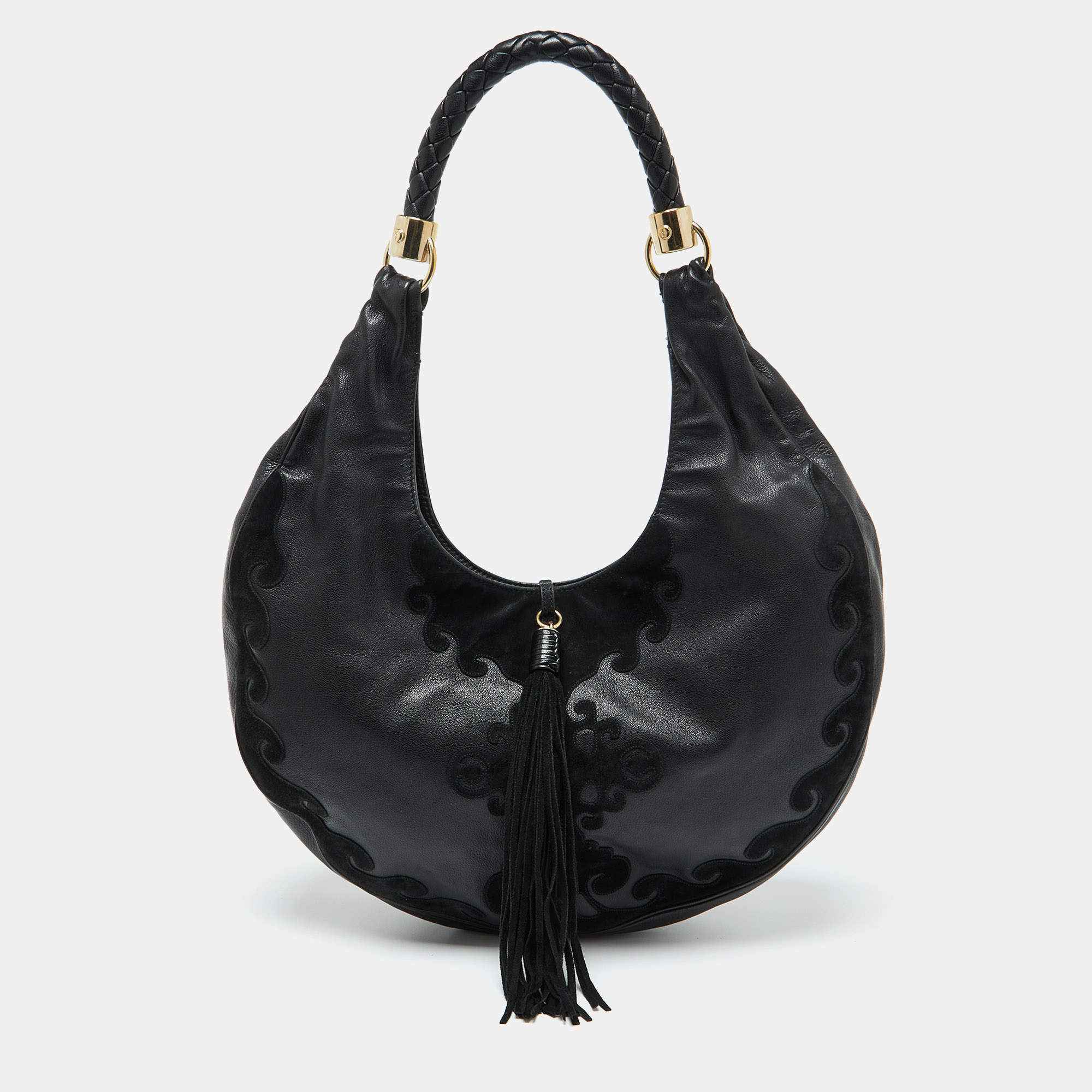 Pre Owned Yves Saint Laurent Black Leather and Suede Hobo