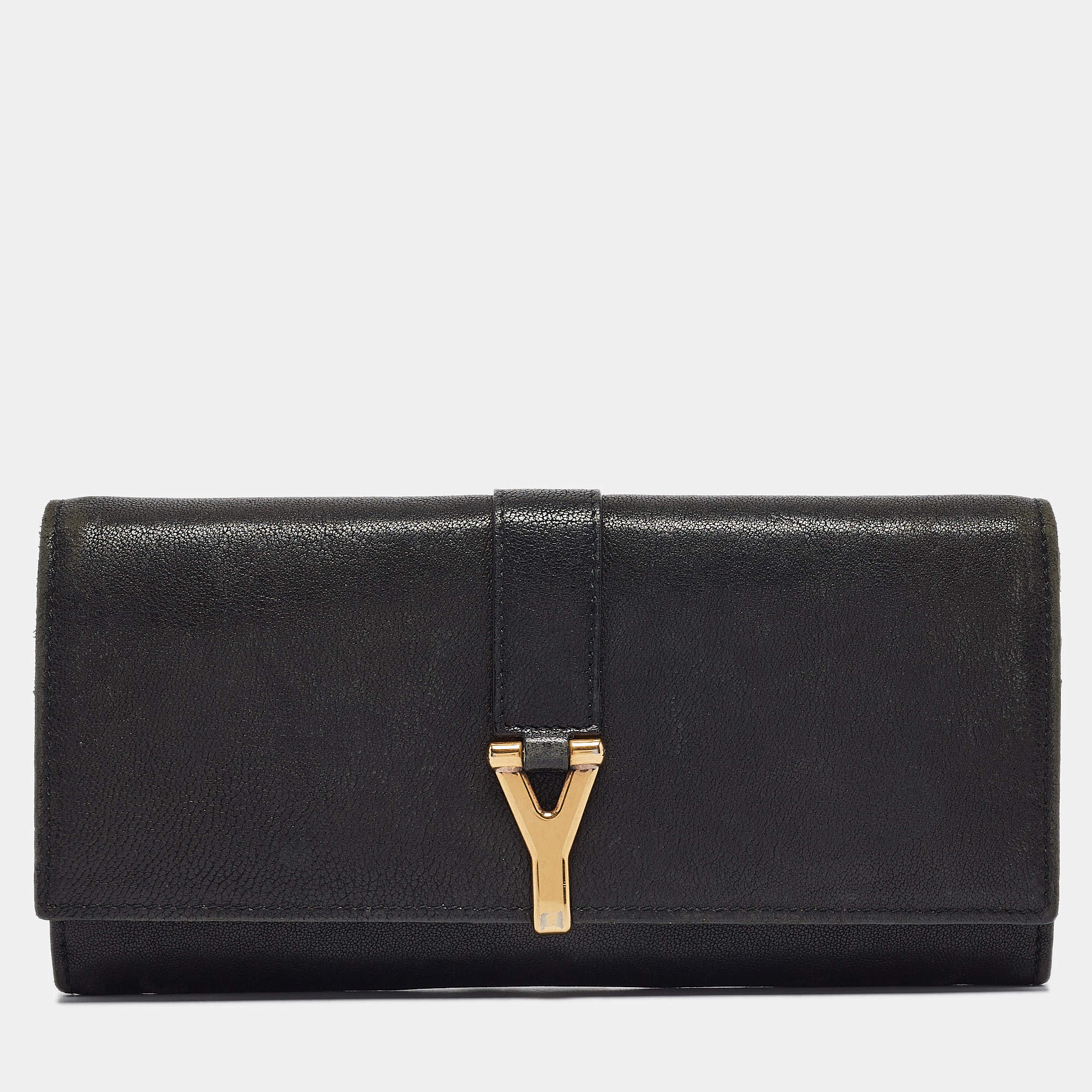 Yves Saint Laurent Black Leather Y line Continental Wallet