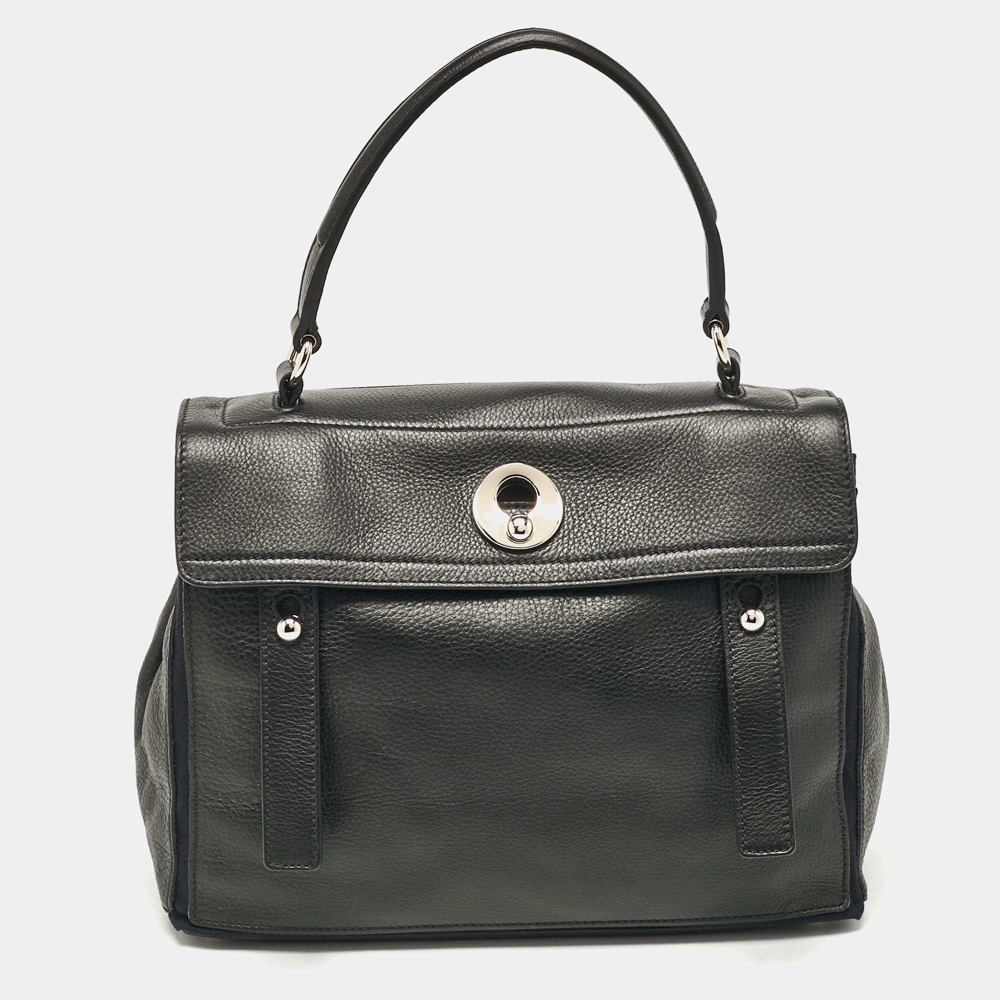 Yves Saint Laurent Black Leather Medium Muse Two Top Handle Bag