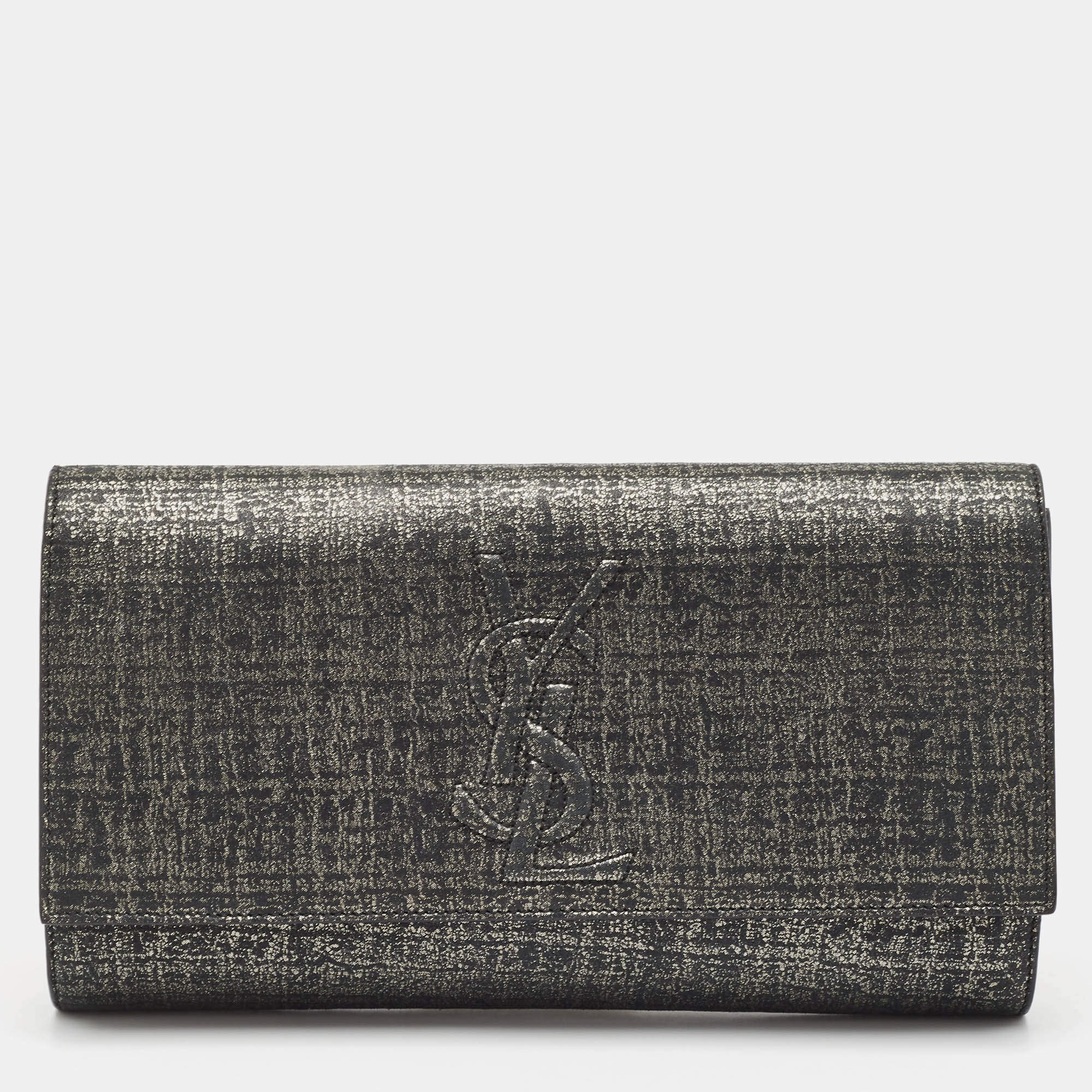 Pre Owned Yves Saint Laurent Black/Silver Shimmer Fabric Belle De Jour Clutch