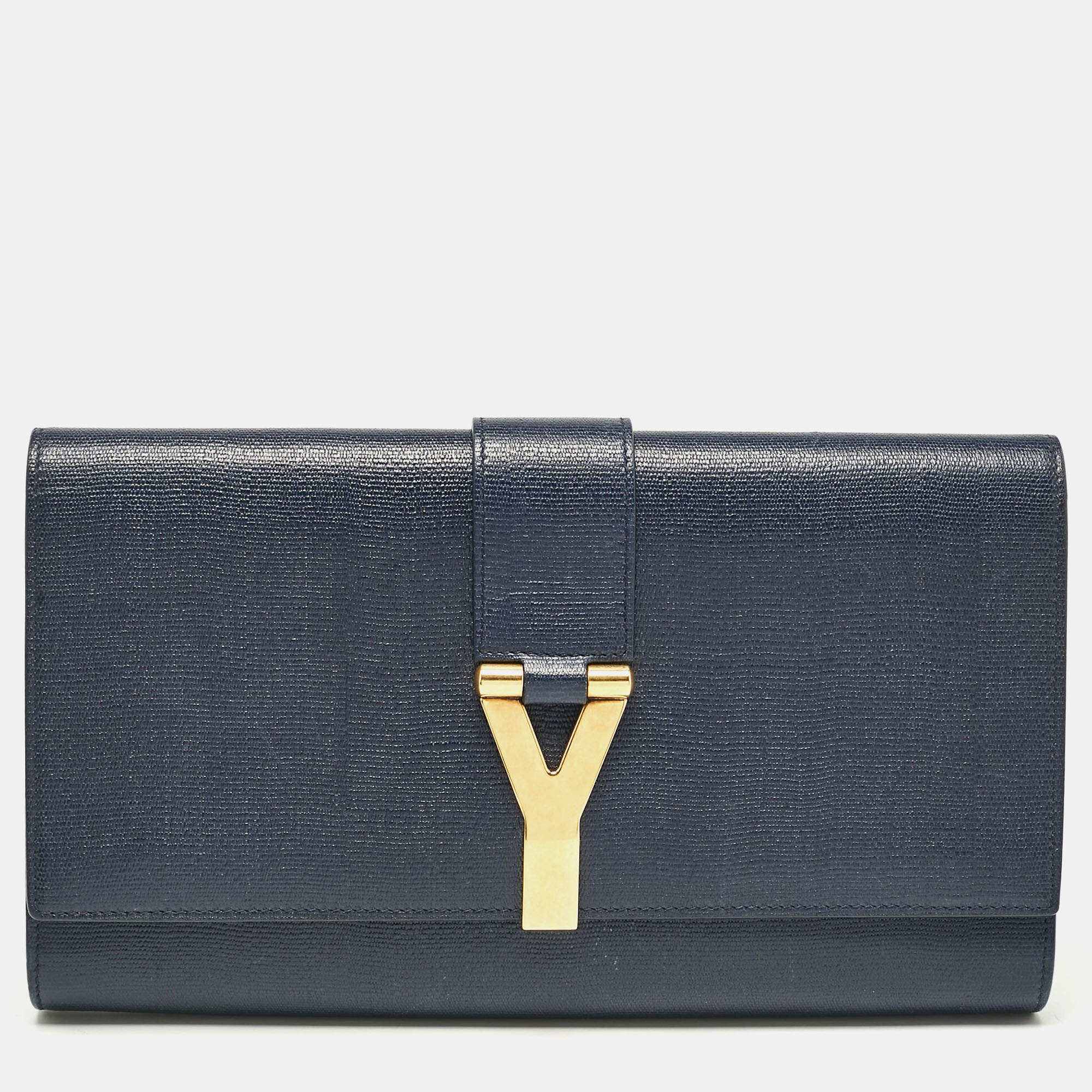 Yves Saint Laurent Navy Blue Leather Ligne Y Clutch