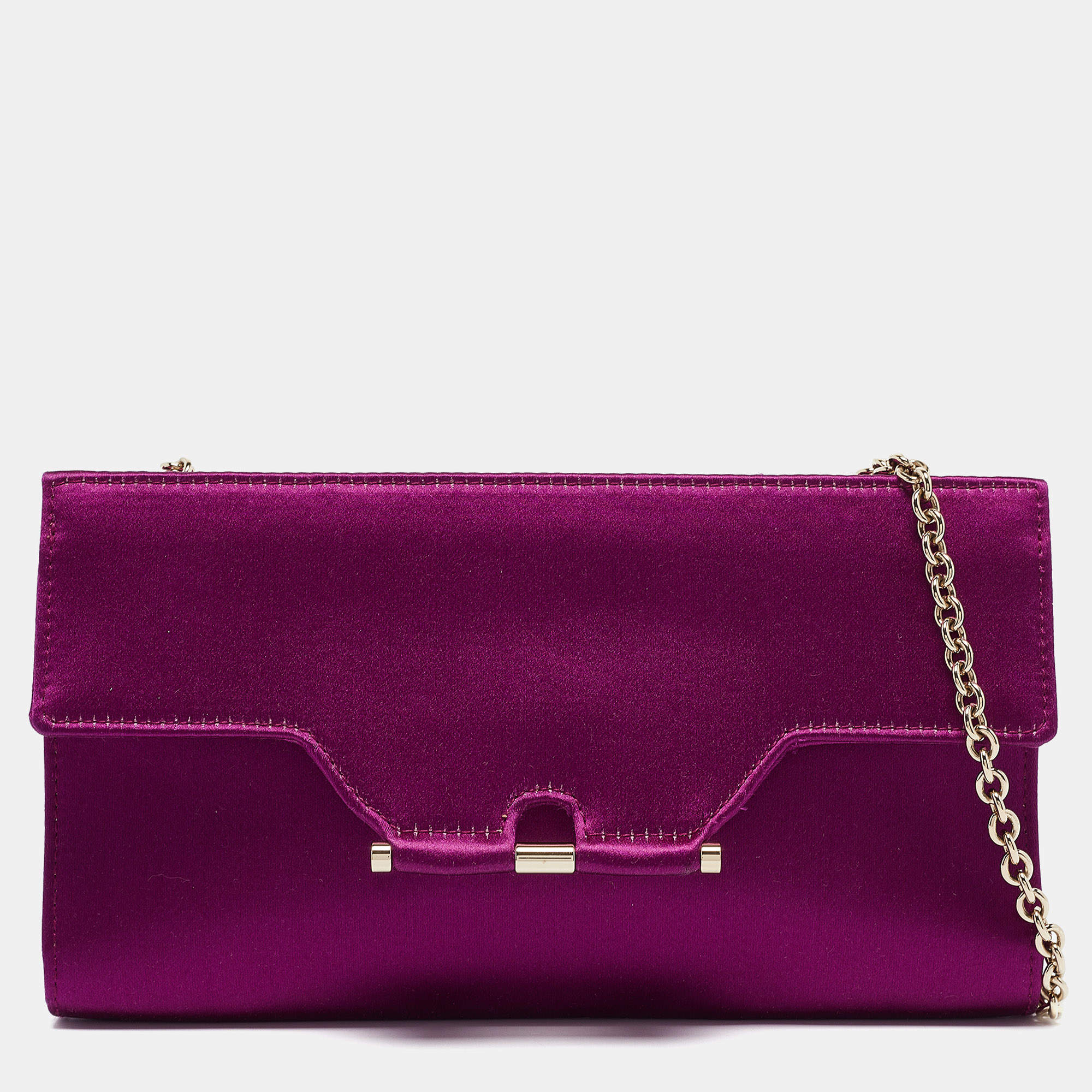 Pre Owned Yves Saint Laurent Purple Satin Chain Clutch
