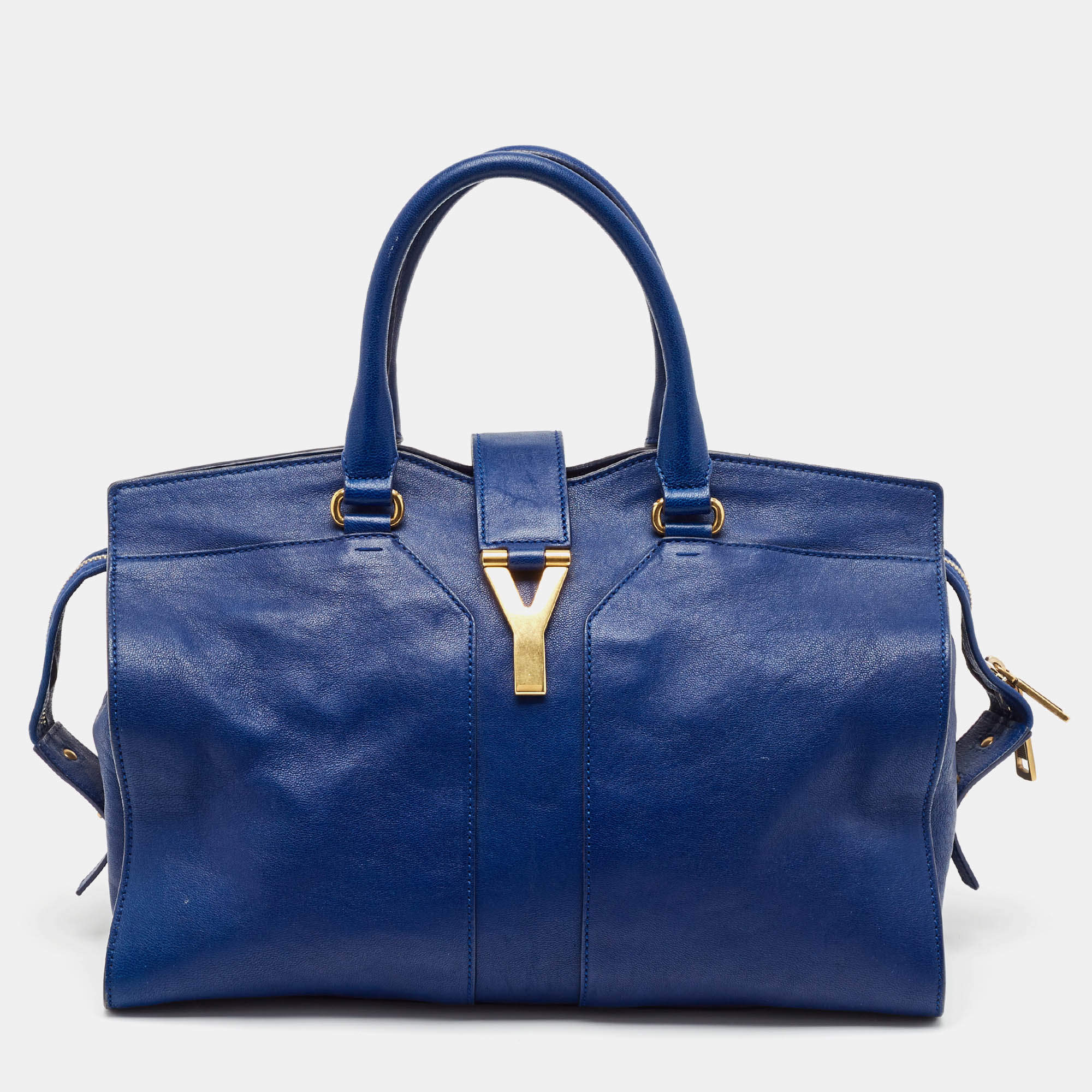 Saint Laurent Blue Leather Medium Cabas Chyc Tote