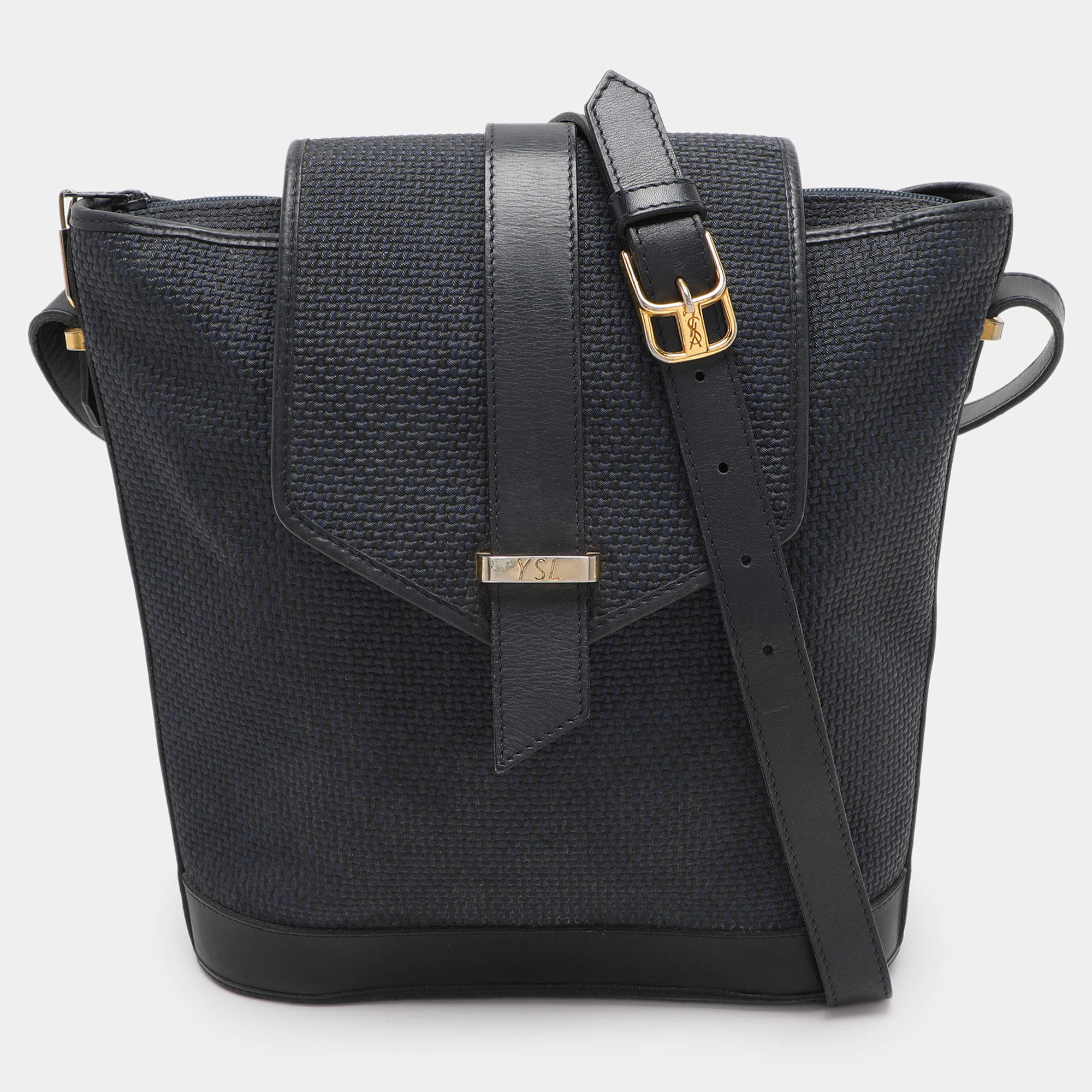 Yves Saint Laurent Blue Leather and PVC Vintage Bucket Bag