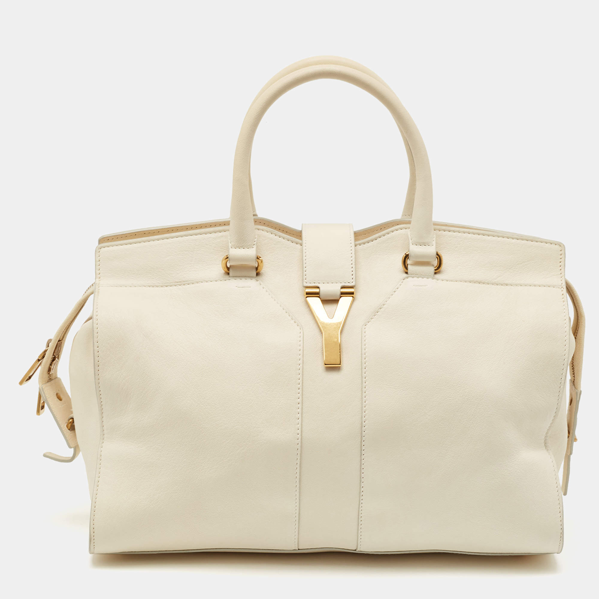 Yves Saint Laurent White Leather Medium Cabas Chyc Tote