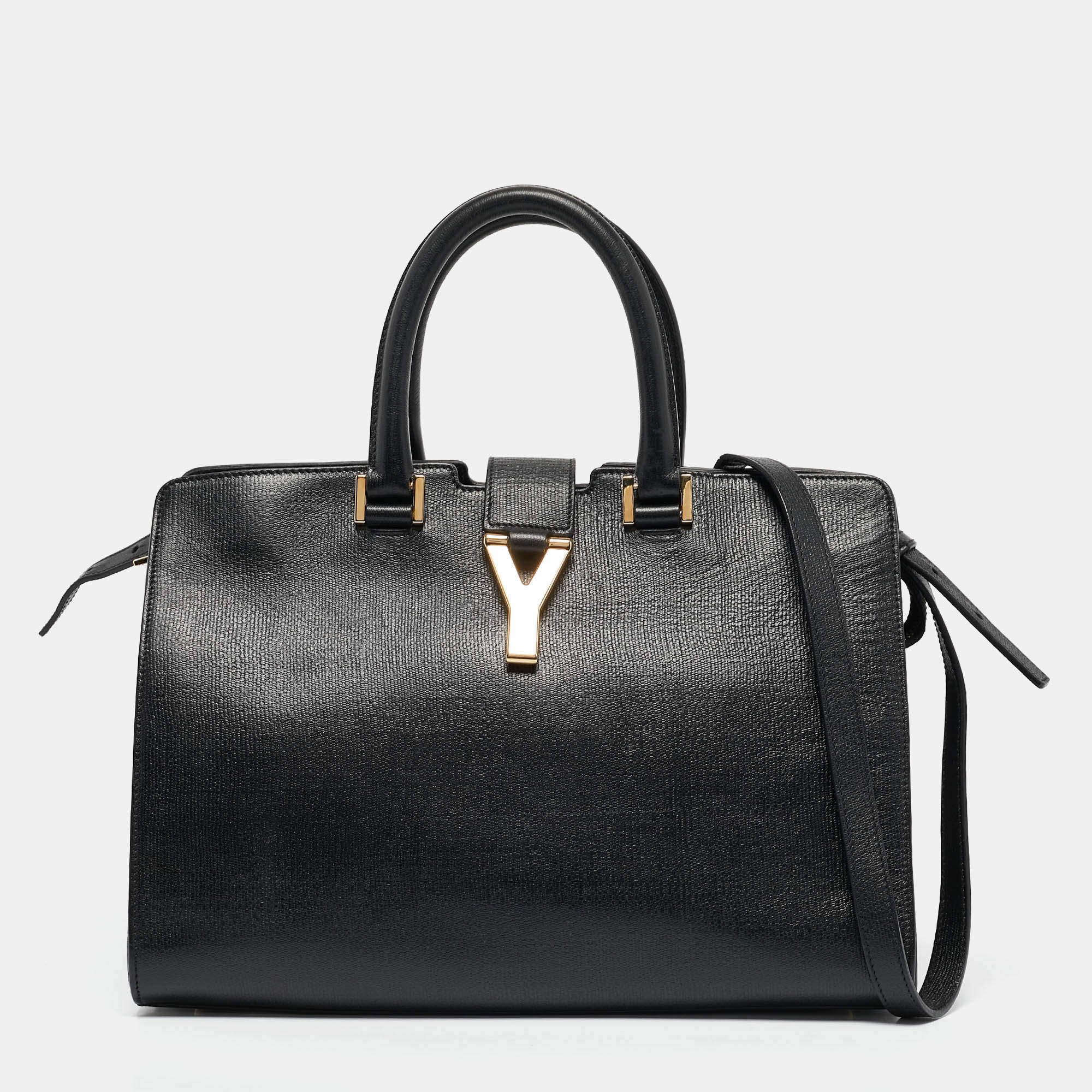 Pre Owned Yves Saint Laurent Black Leather Small Ligne Y Cabas Chyc Tote
