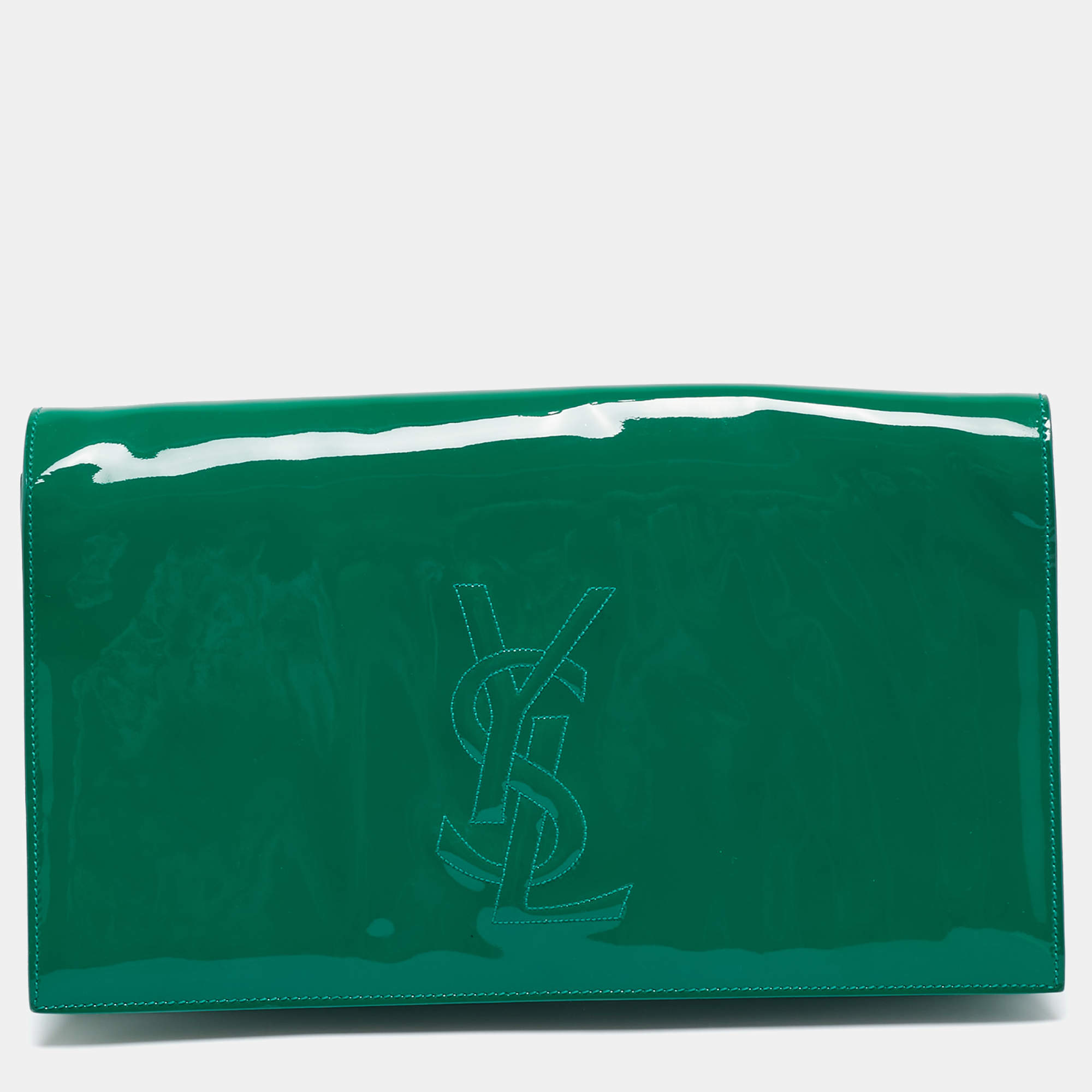 Pre Owned Yves Saint Laurent Green Patent Leather Belle De Jour Flap Clutch