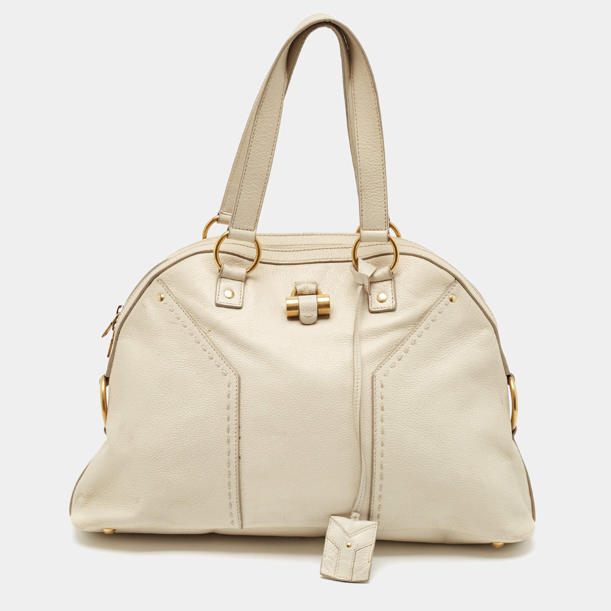 Yves Saint Laurent Off White Leather Medium Muse Satchel