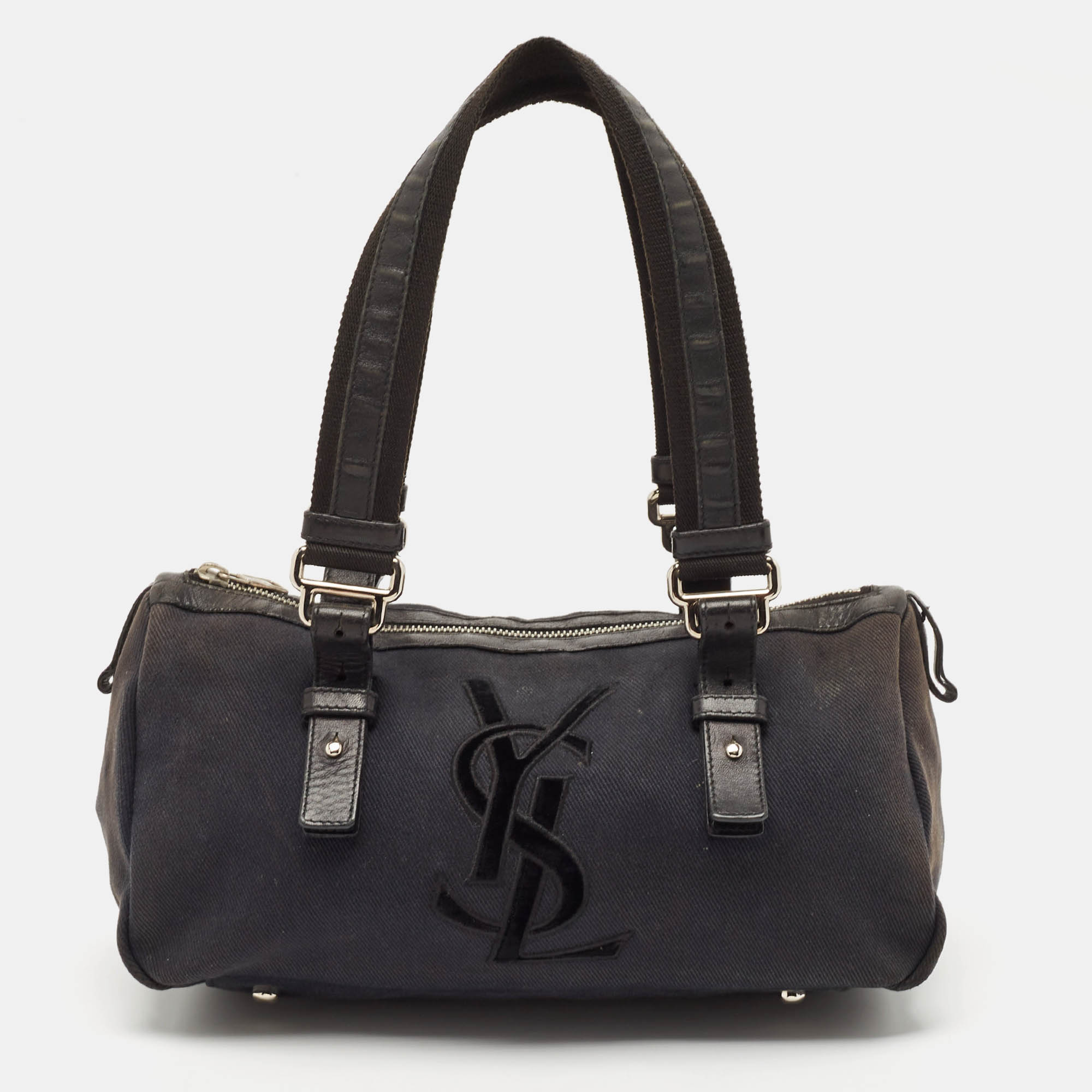 Pre Owned Yves Saint Laurent Black Canvas and Leather Kahala Boston Bag