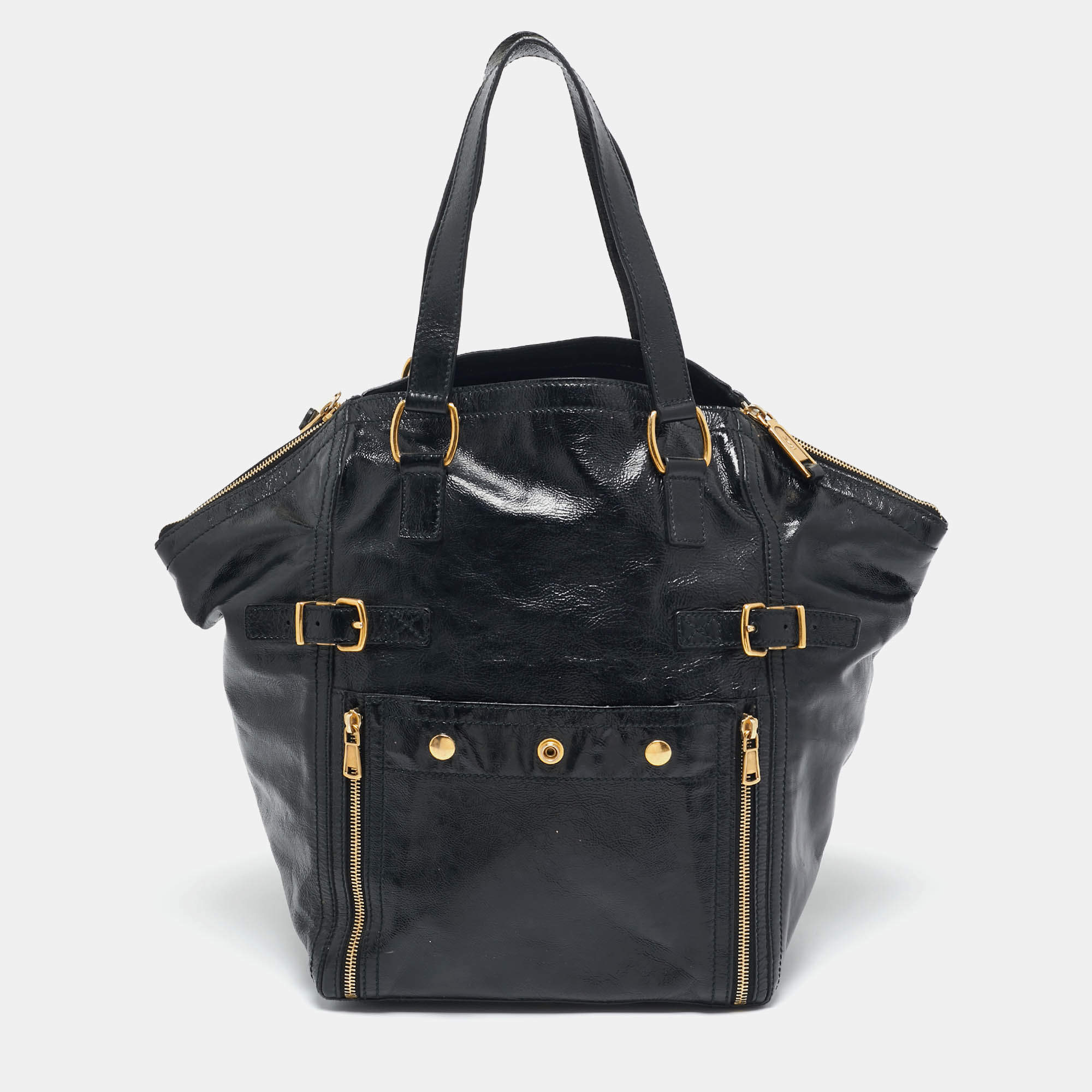 Pre Owned Yves Saint Laurent Black Patent Leather Large Downtown Tote