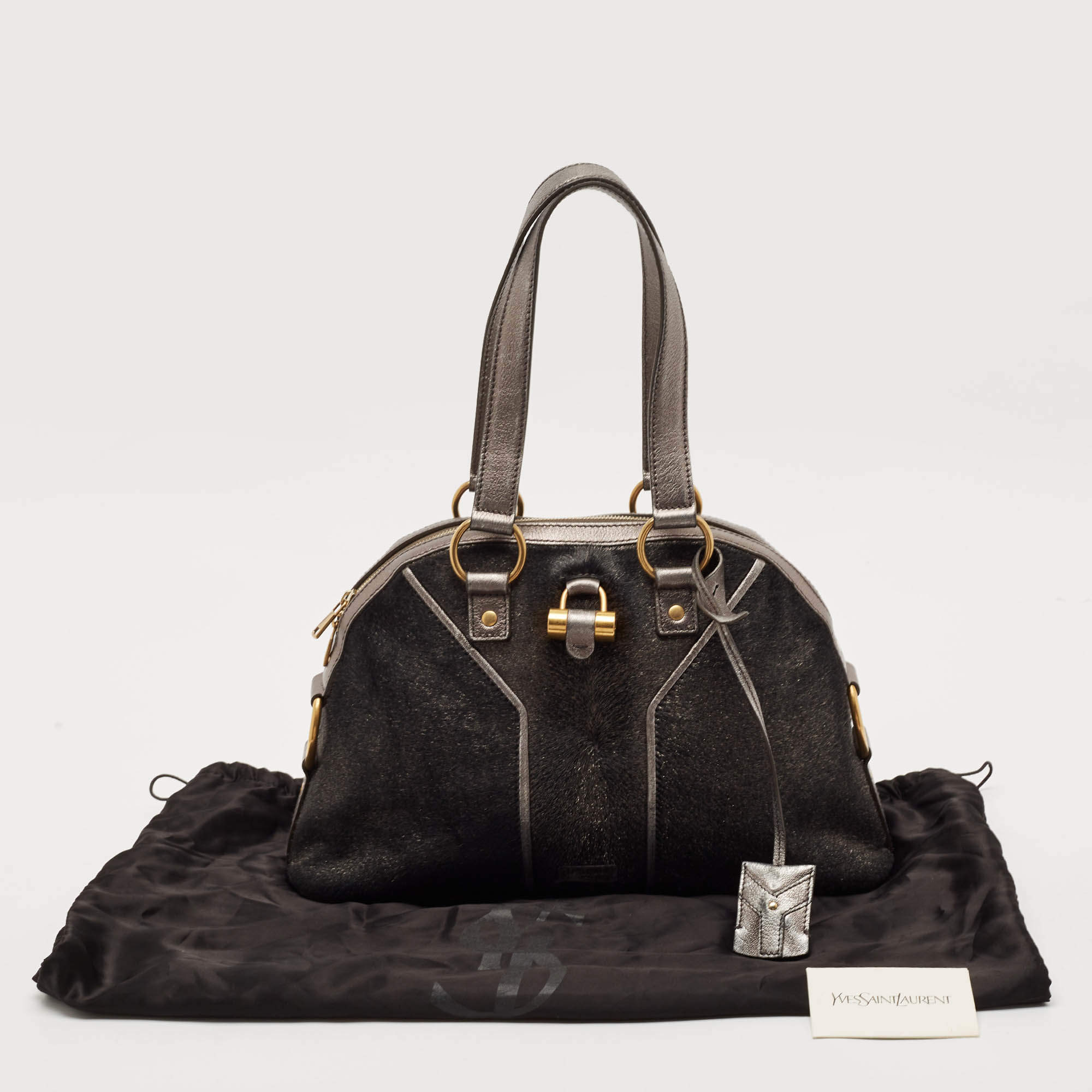 Saint Laurent Boston Handbag Shoulder Bag 2way Leather Black