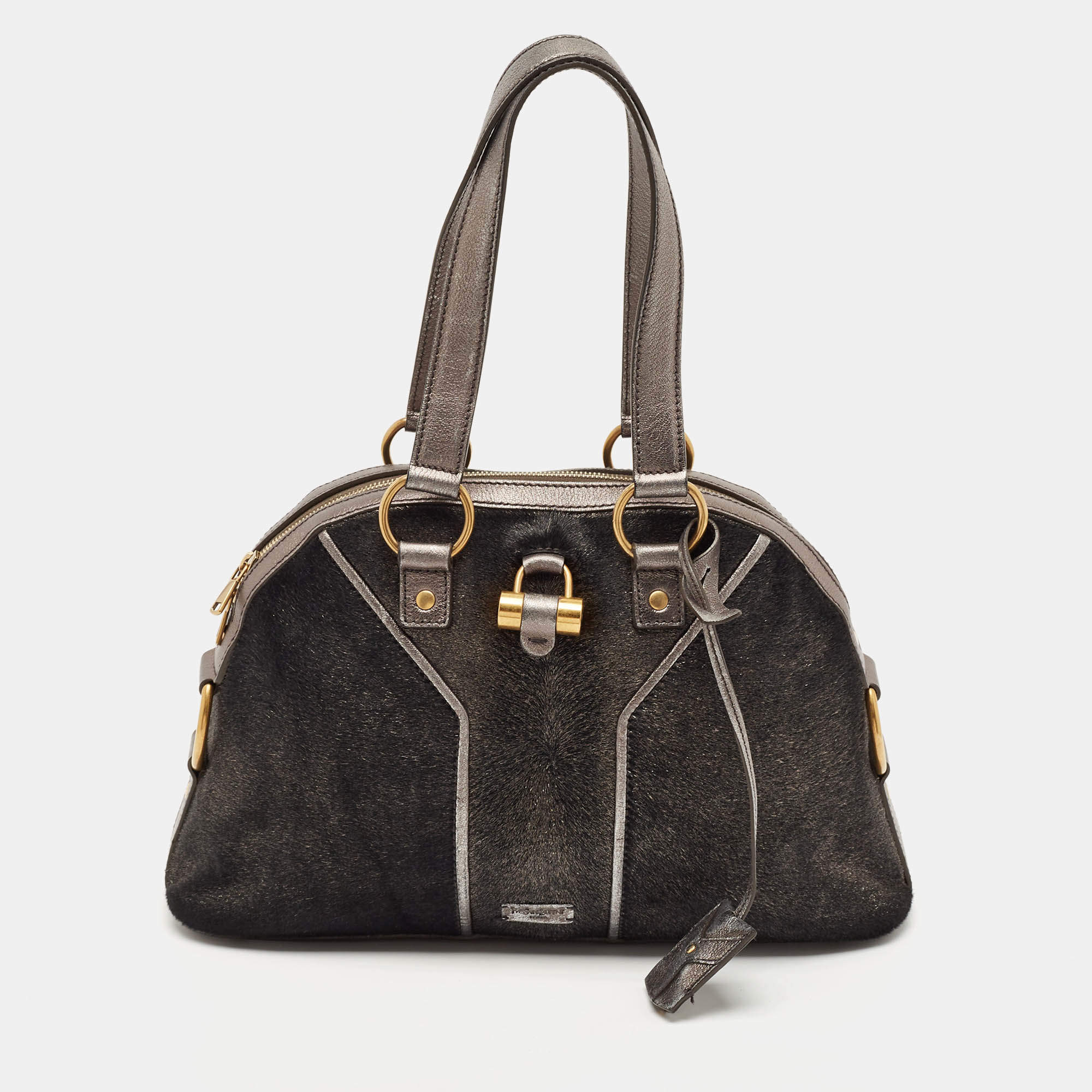 Yves Saint Laurent Grey Calfhair and Leather Muse Bag