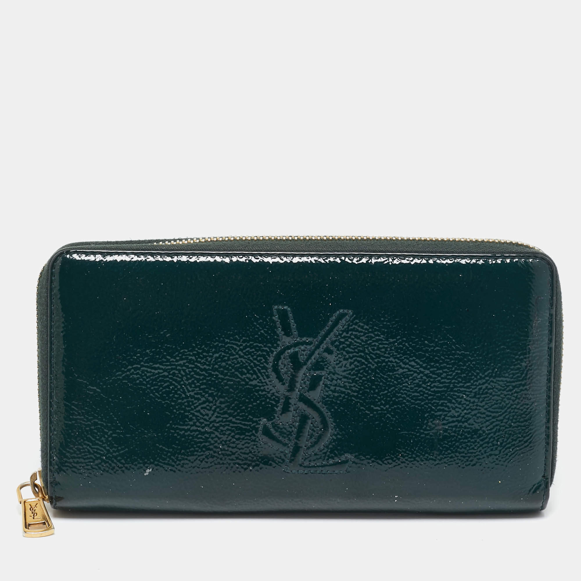 Yves Saint Laurent Green Patent Leather Belle De Jour Zip Continental Wallet