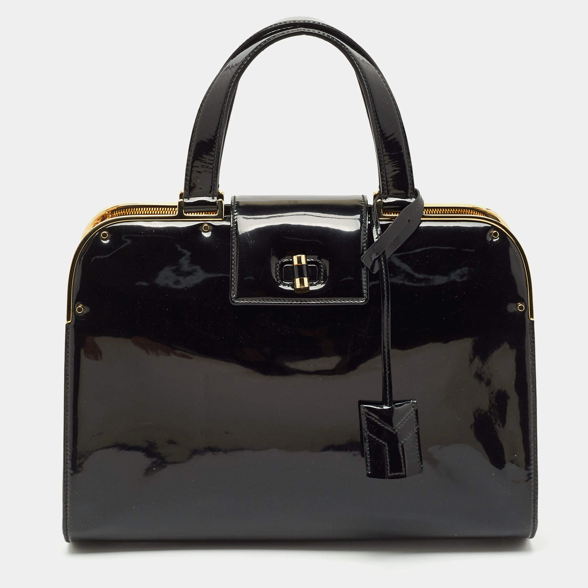 Yves Saint Laurent Black Patent Leather Uptown Satchel