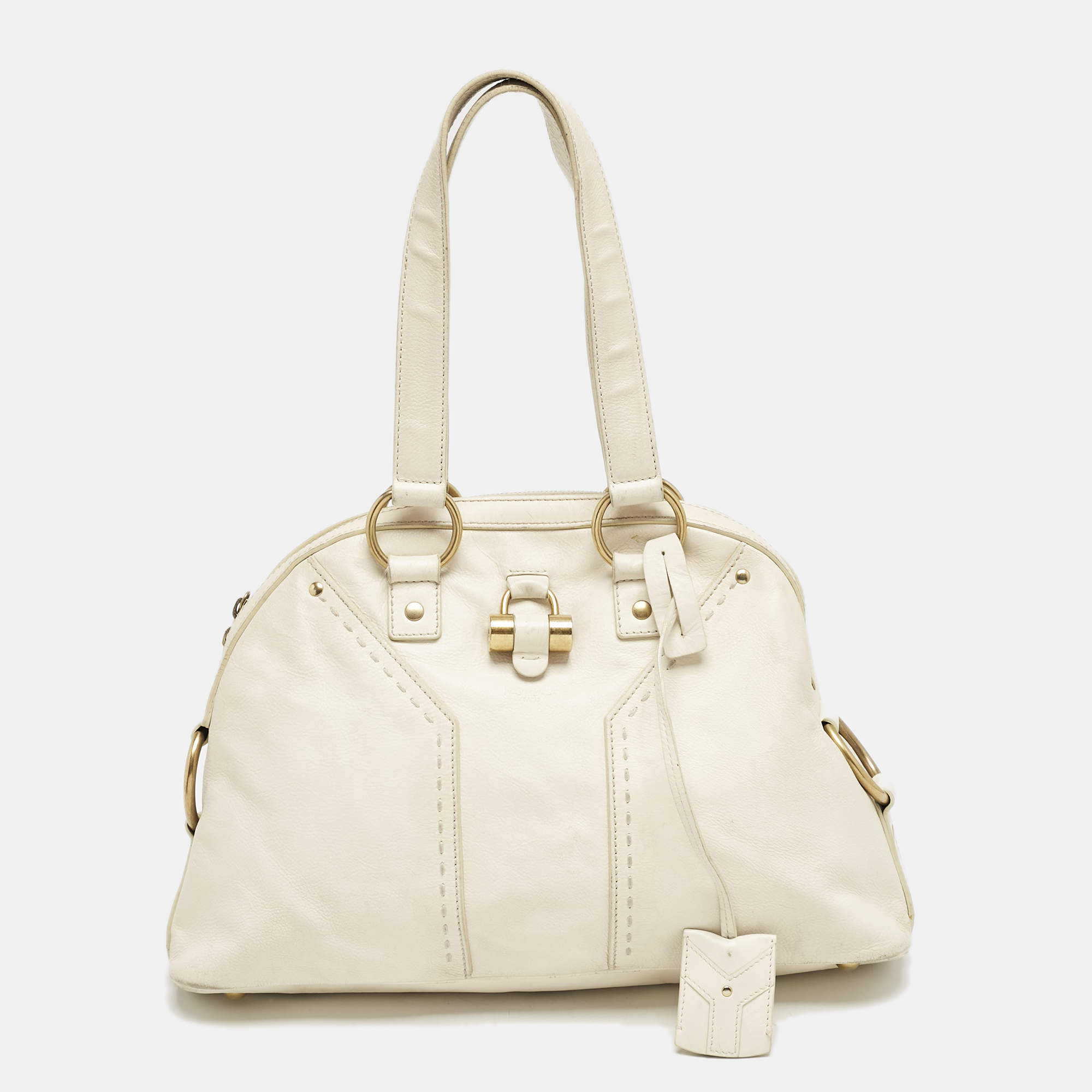 Yves Saint Laurent Off White Leather Muse Satchel