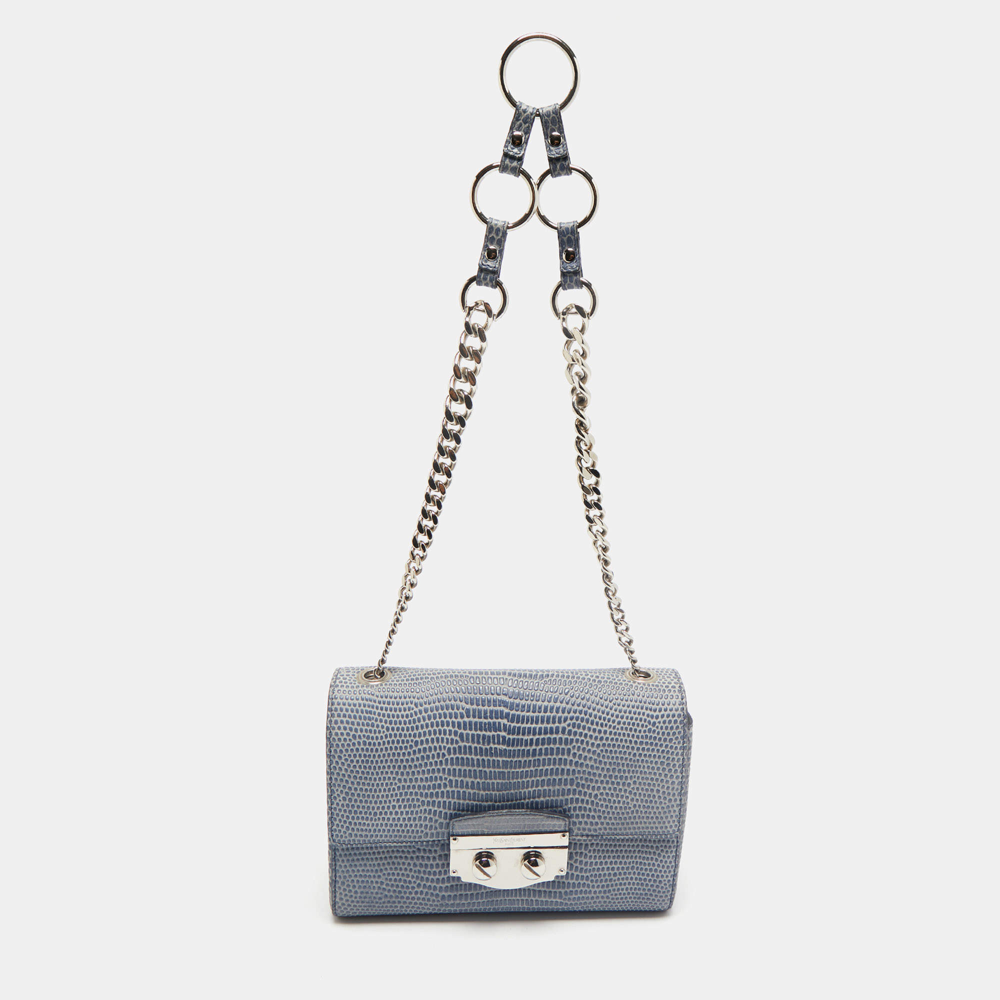 Yves Saint Laurent Blue Lizard Embossed Leather Le Sixieme Shoulder Bag