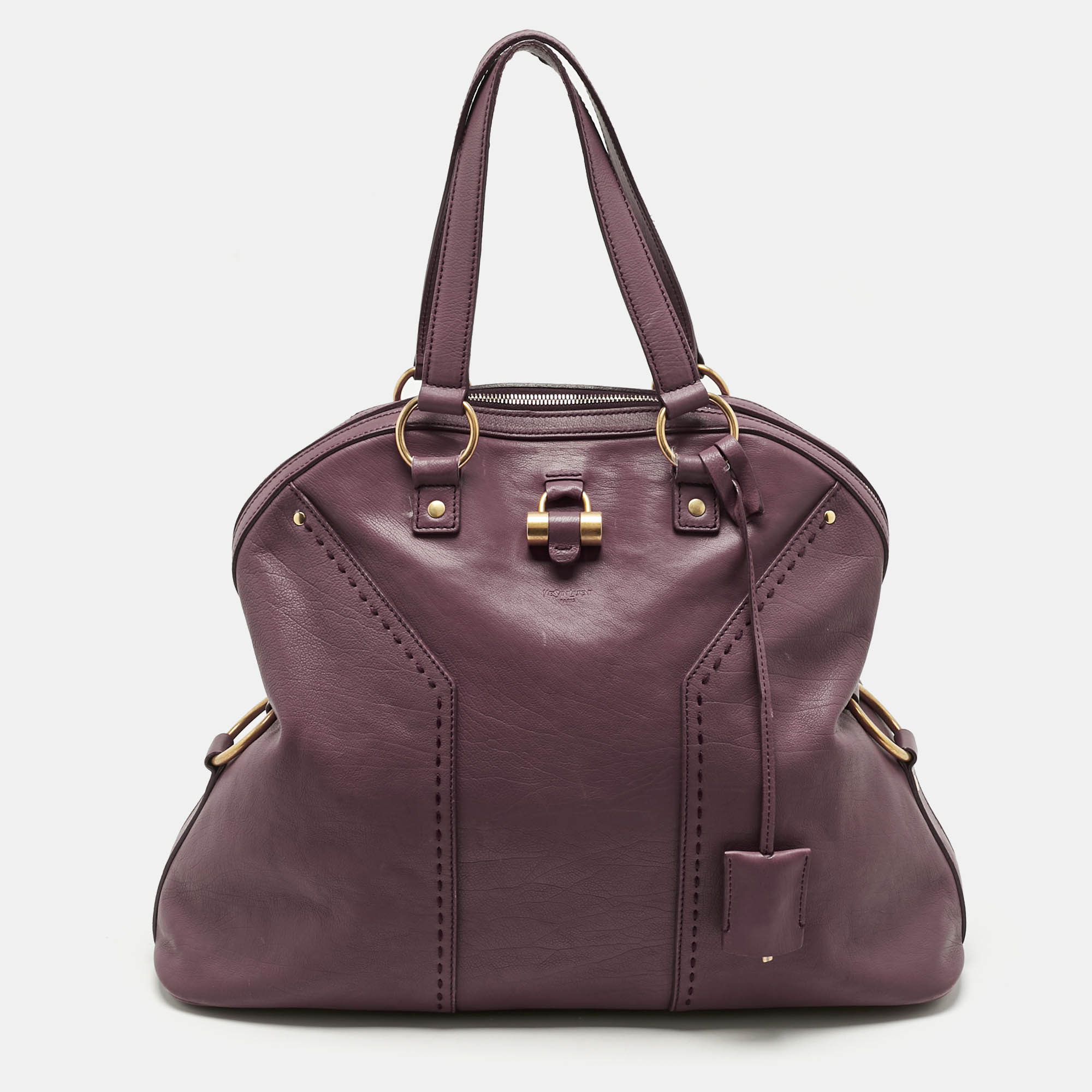 Pre Owned Yves Saint Laurent Mauve Leather Oversized Muse Bag