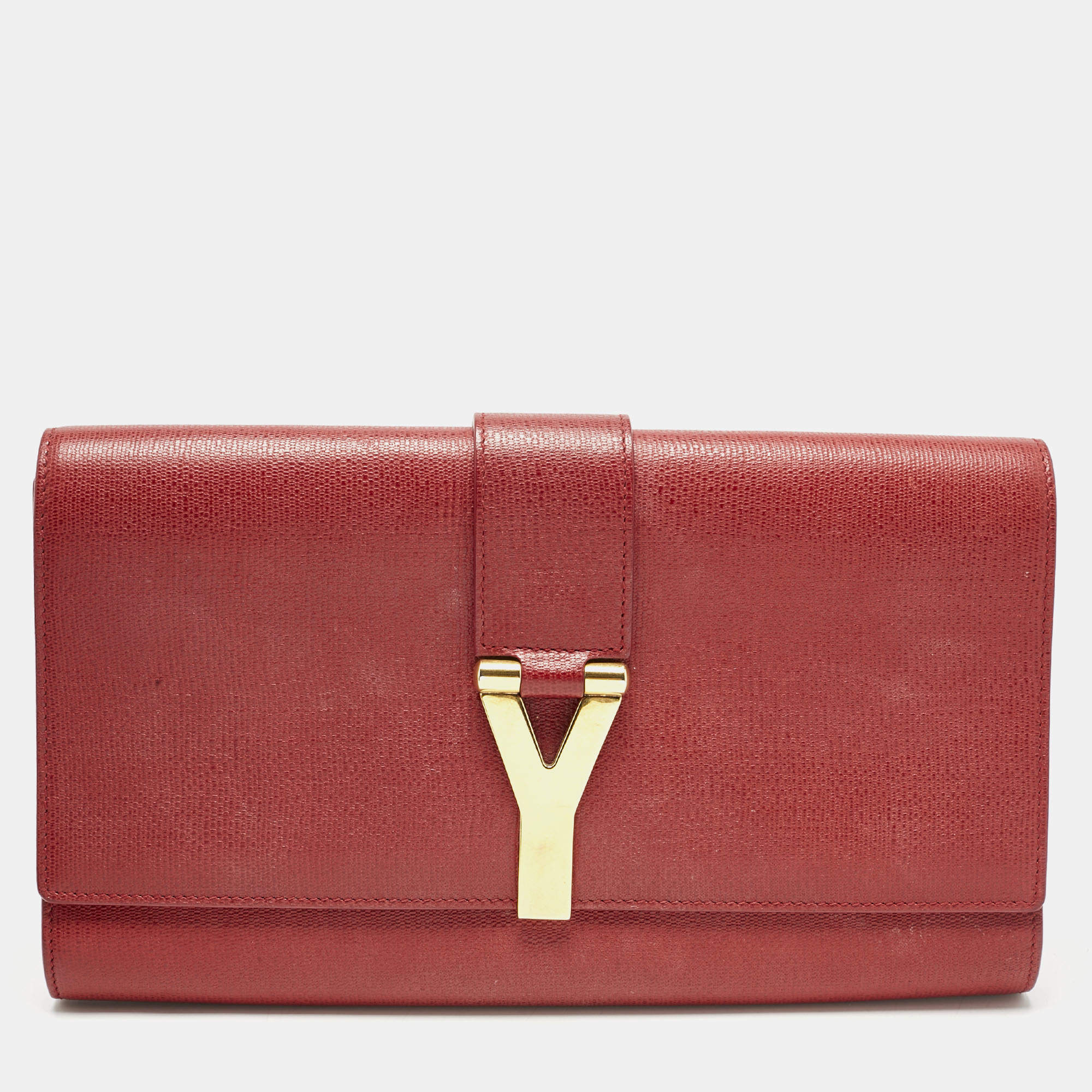 Pre Owned Yves Saint Laurent Red Leather Ligne Y Clutch
