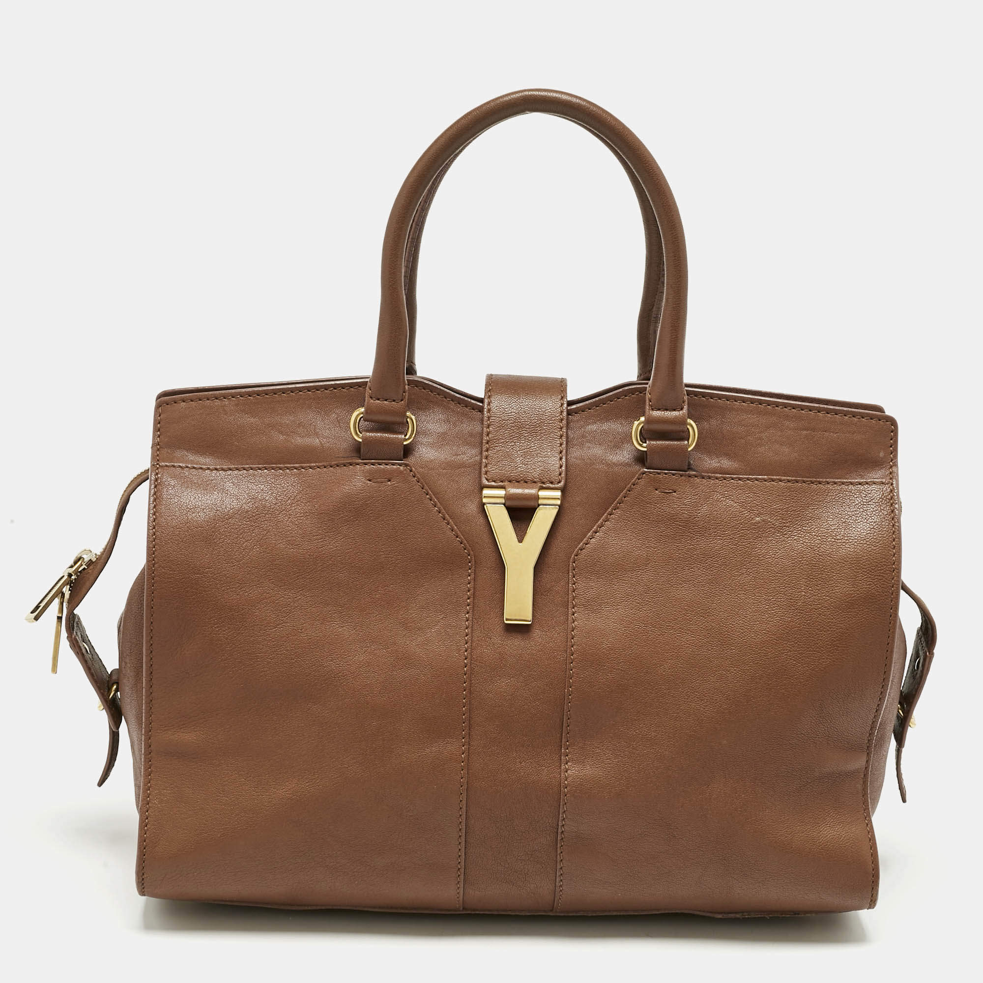 Pre Owned Yves Saint Laurent Brown Leather Medium Cabas Chyc Tote