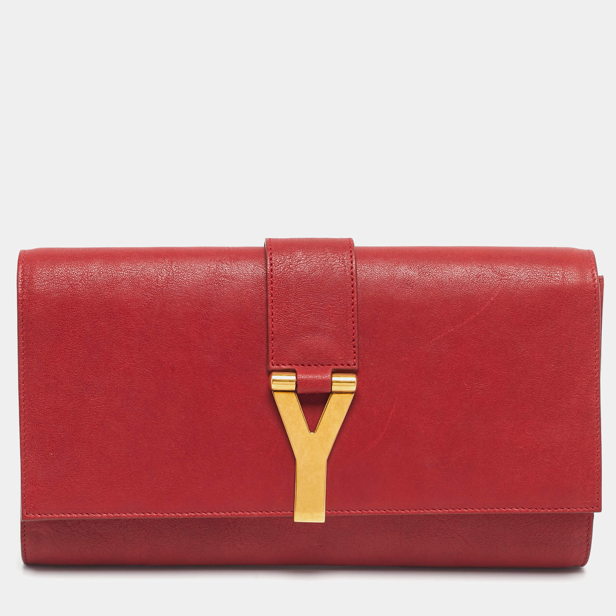 Pre Owned Yves Saint Laurent Red Leather Ligne Y Clutch