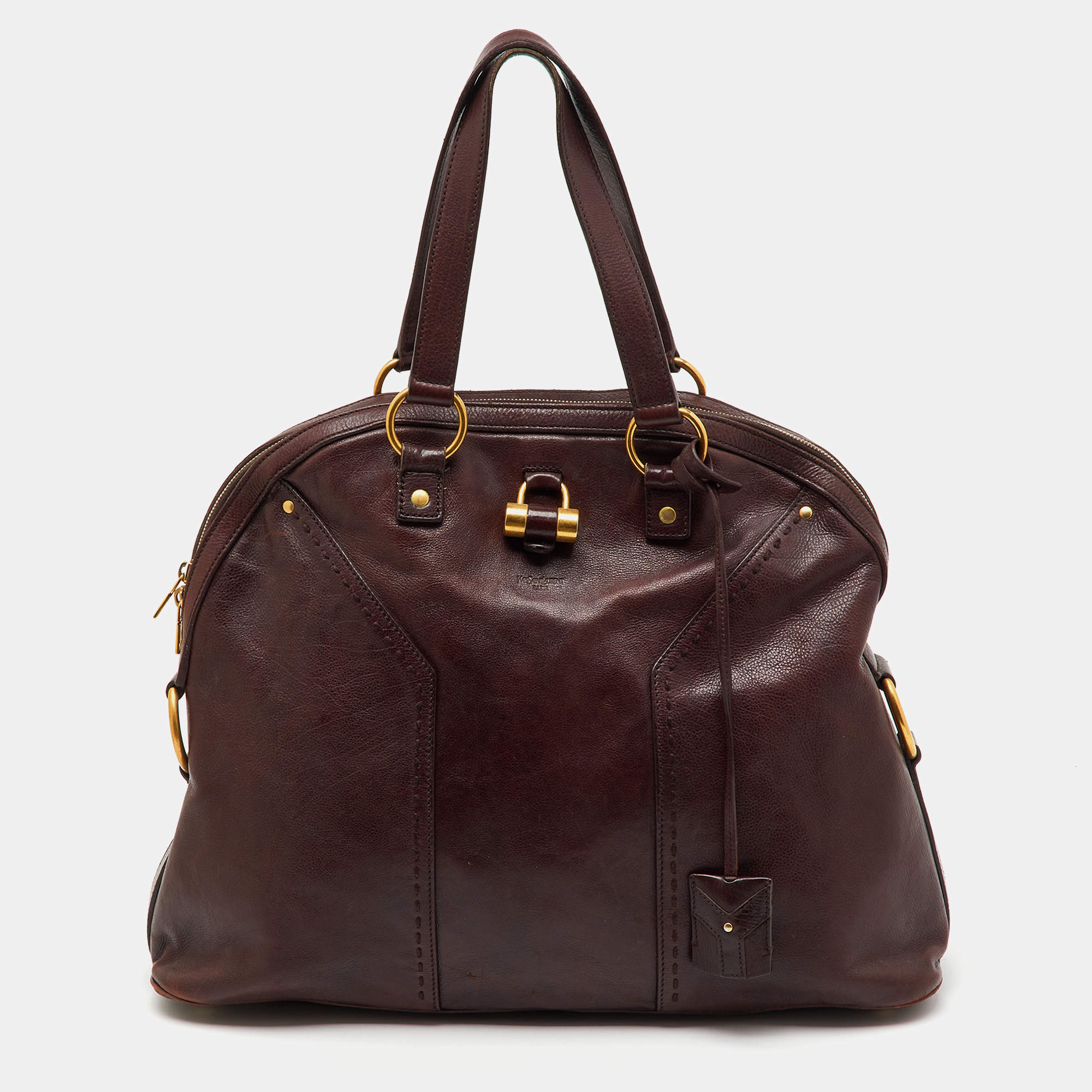 Pre Owned Yves Saint Laurent Burgundy Leather Oversized Muse Bag