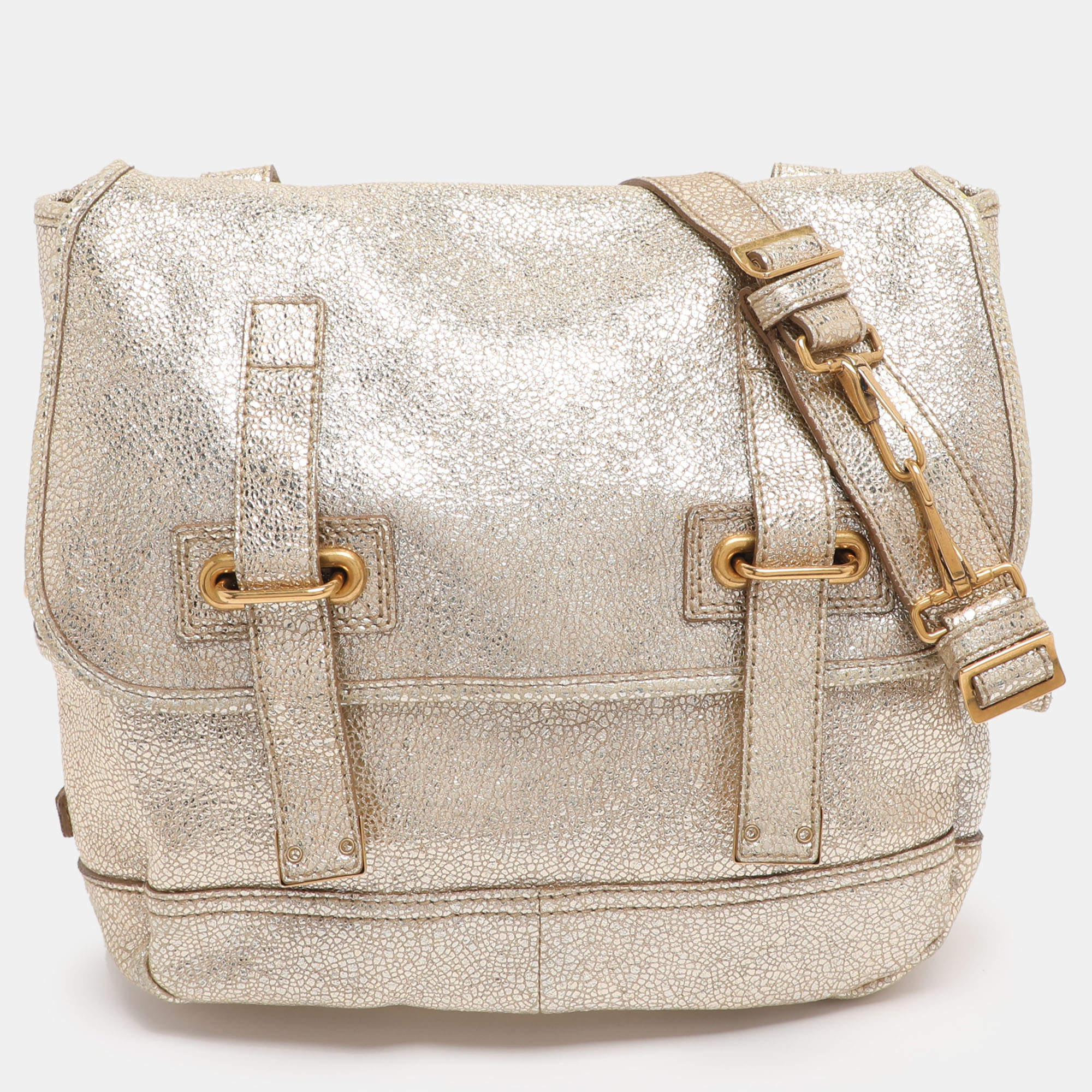 Pre Owned Yves Saint Laurent Metallic Gold Leather Besace Shoulder Bag