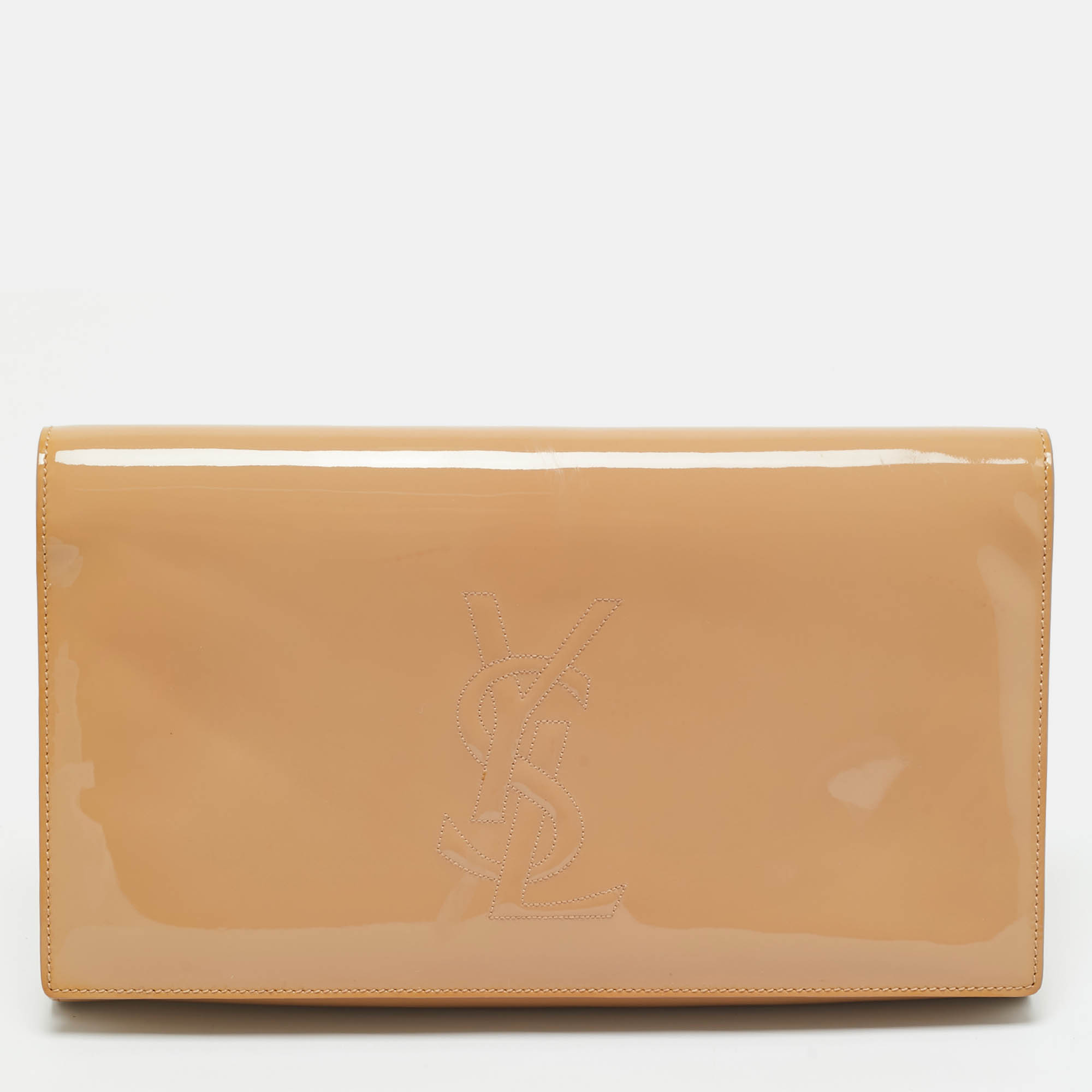 Pre Owned Yves Saint Laurent Beige Patent Leather Belle De Jour Clutch
