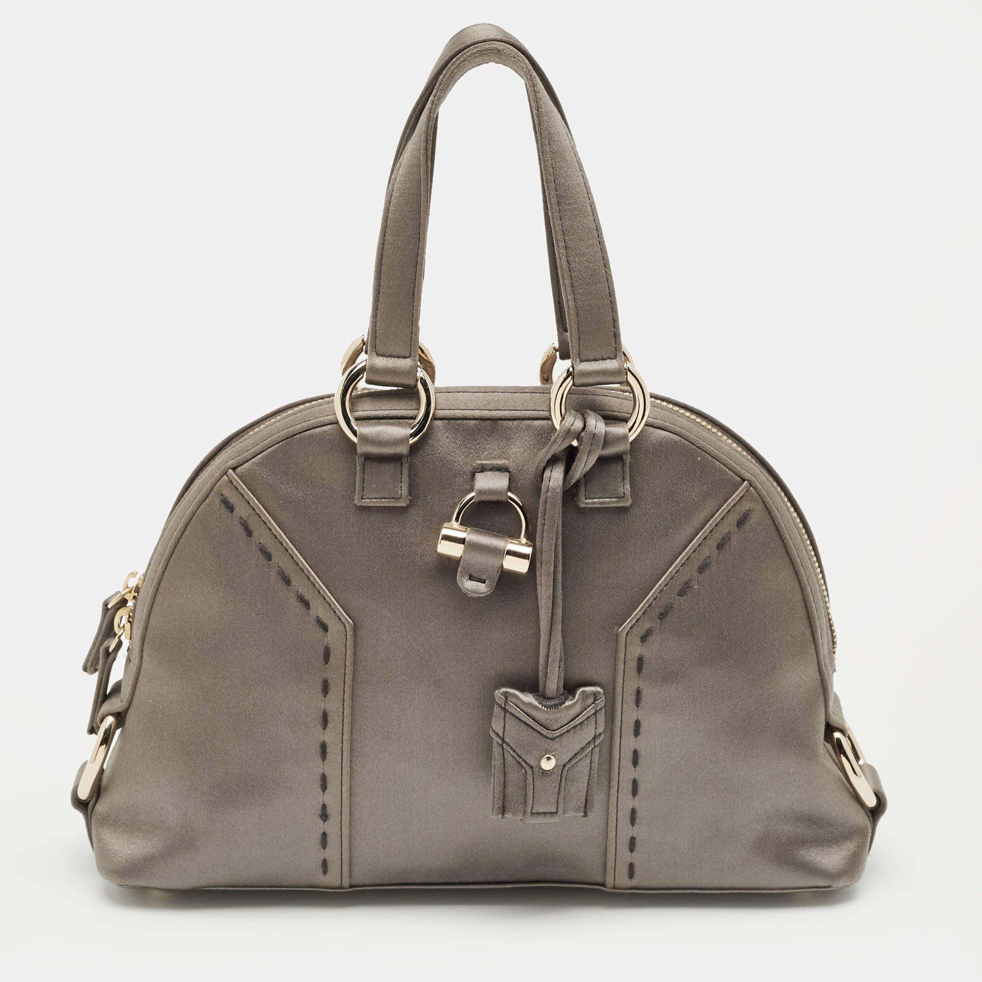 Pre Owned Yves Saint Laurent Grey Satin Mini Muse Satchel