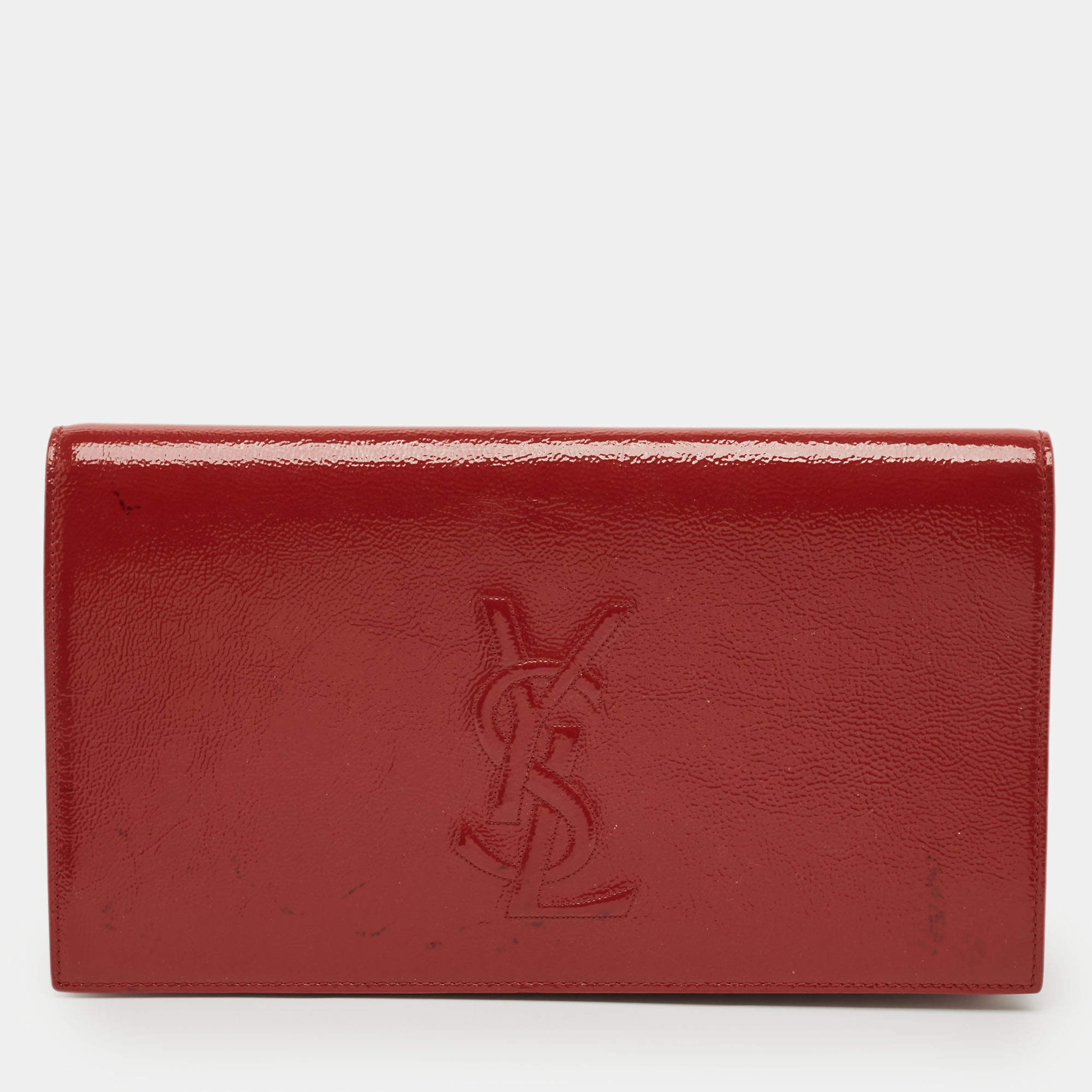 Pre Owned Saint Laurent Red Patent Leather Belle De Jour Flap Clutch