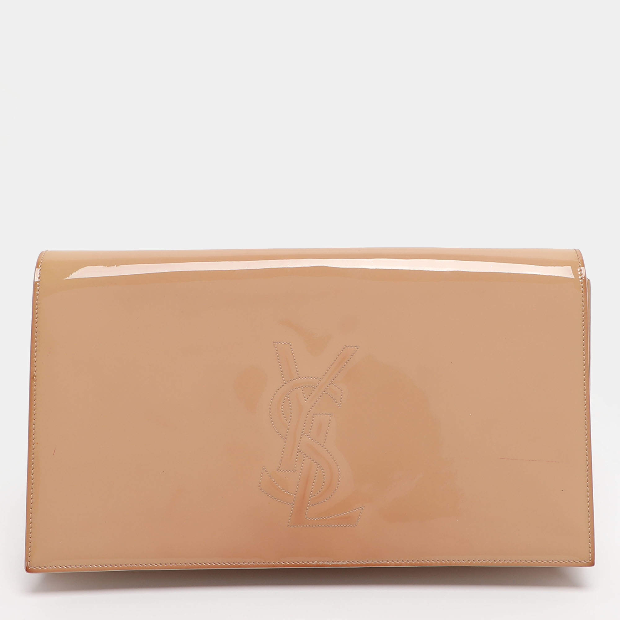 Pre Owned Yves Saint Laurent Beige Patent Leather Belle De Jour Flap Clutch