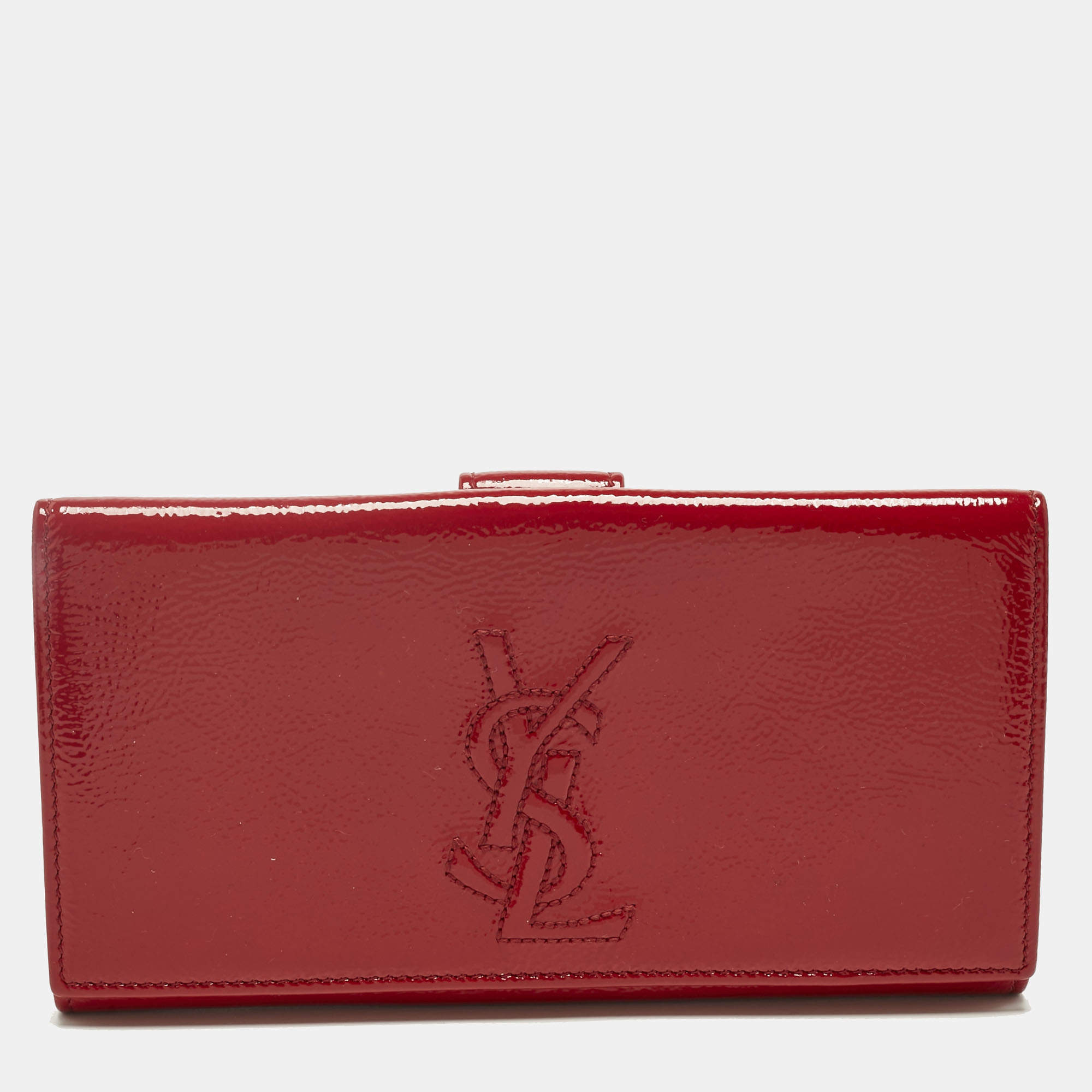 Pre Owned Yves Saint Laurent Red Patent Leather Belle De Jour Continental Wallet