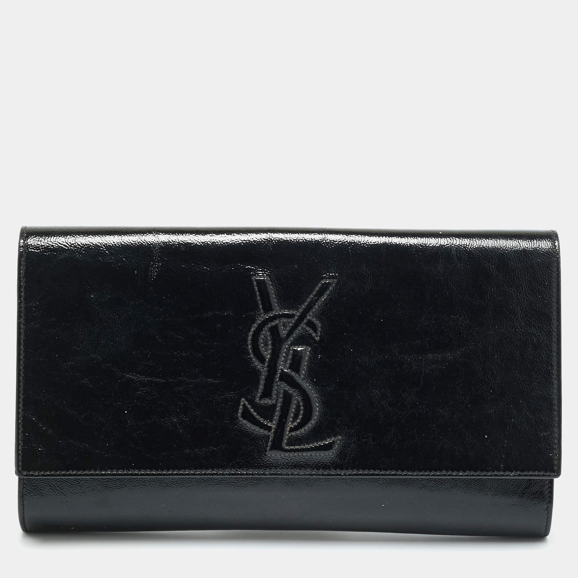 Pre Owned حقيبة كلتش ايف سان لوران بيل دو جور جلد أسود لامع