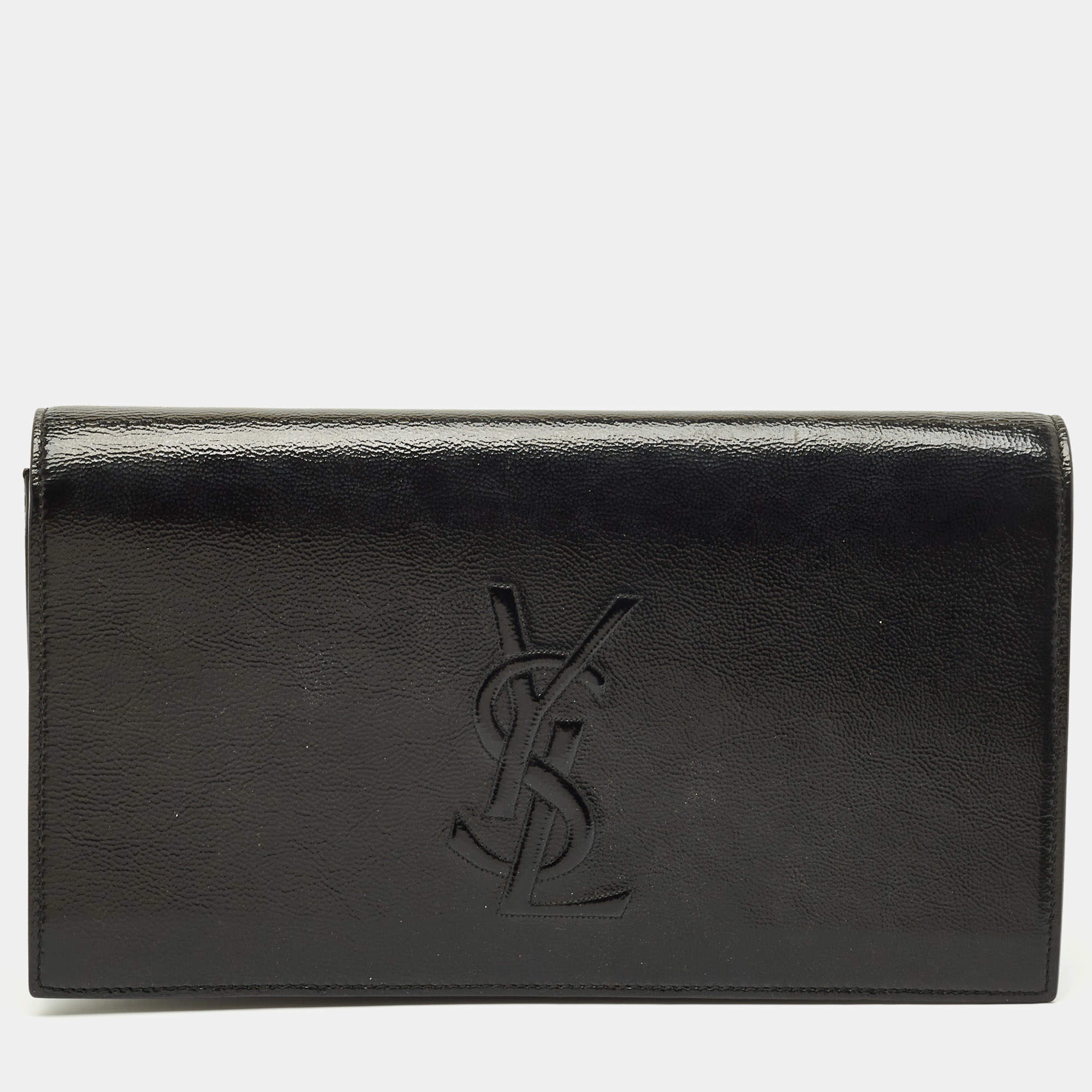 Pre Owned حقيبة كلتش إيف سان لوران بيل دو جور جلد أسود لامع