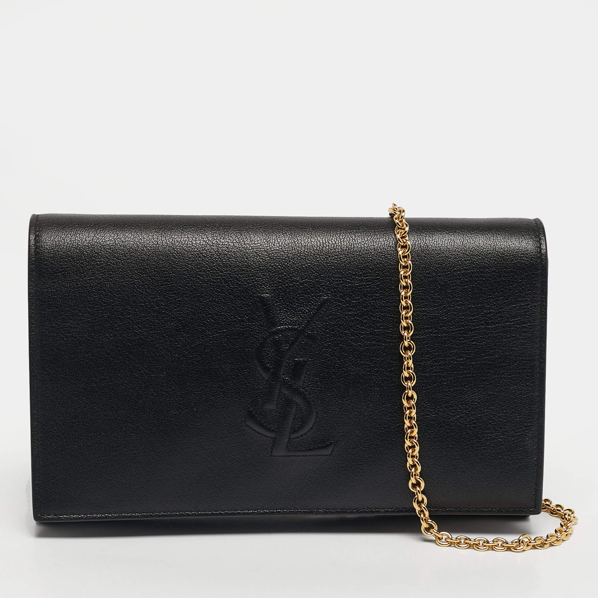 Pre Owned محفظة بسلسلة إيف سان لوران بيل دو جور جلد أسود