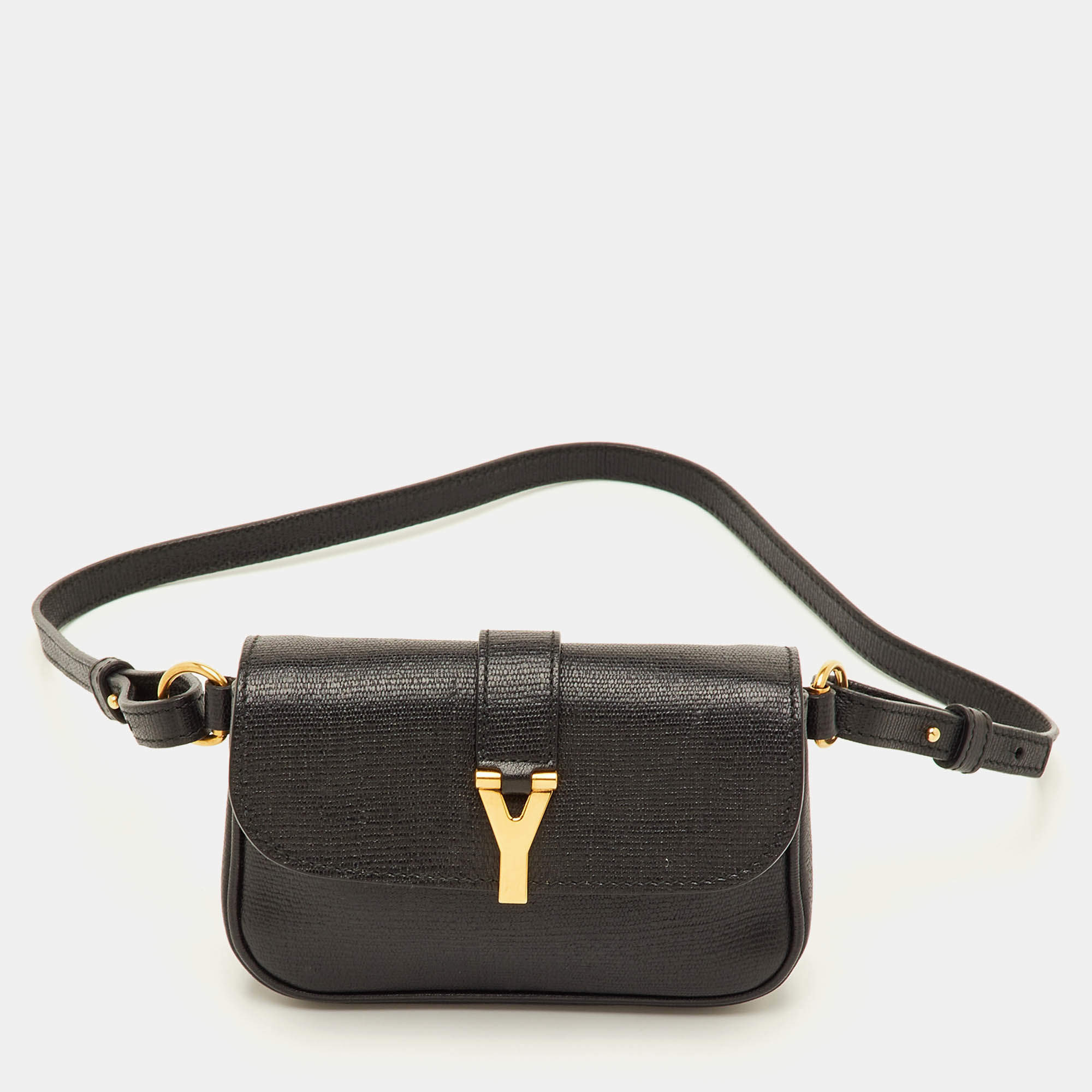 Pre Owned Yves Saint Laurent Chyc Black Leather Belt Bag