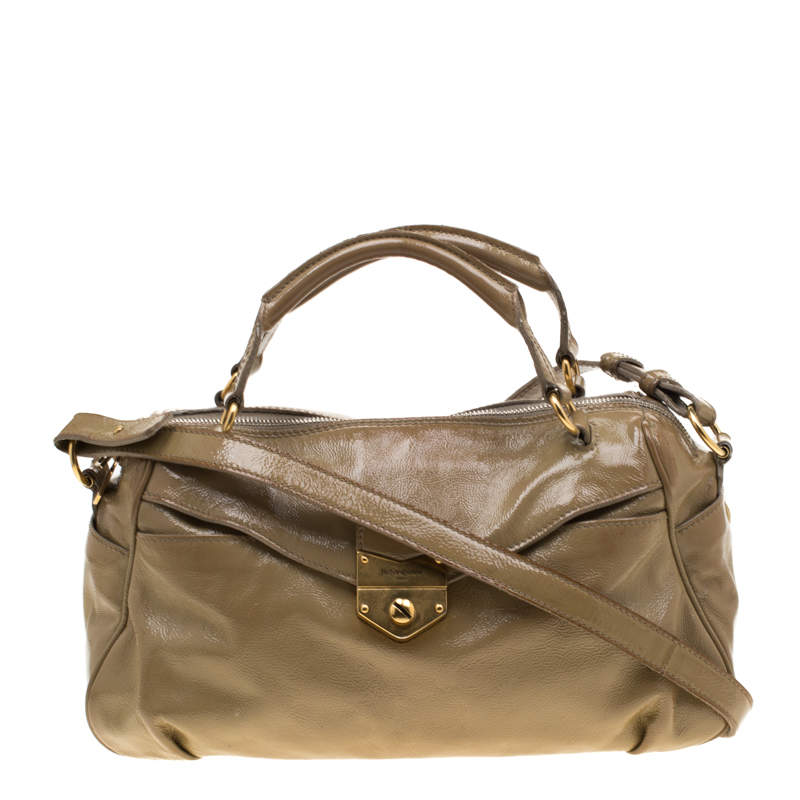 Pre Owned Yves Saint Laurent Beige Patent Leather Satchel