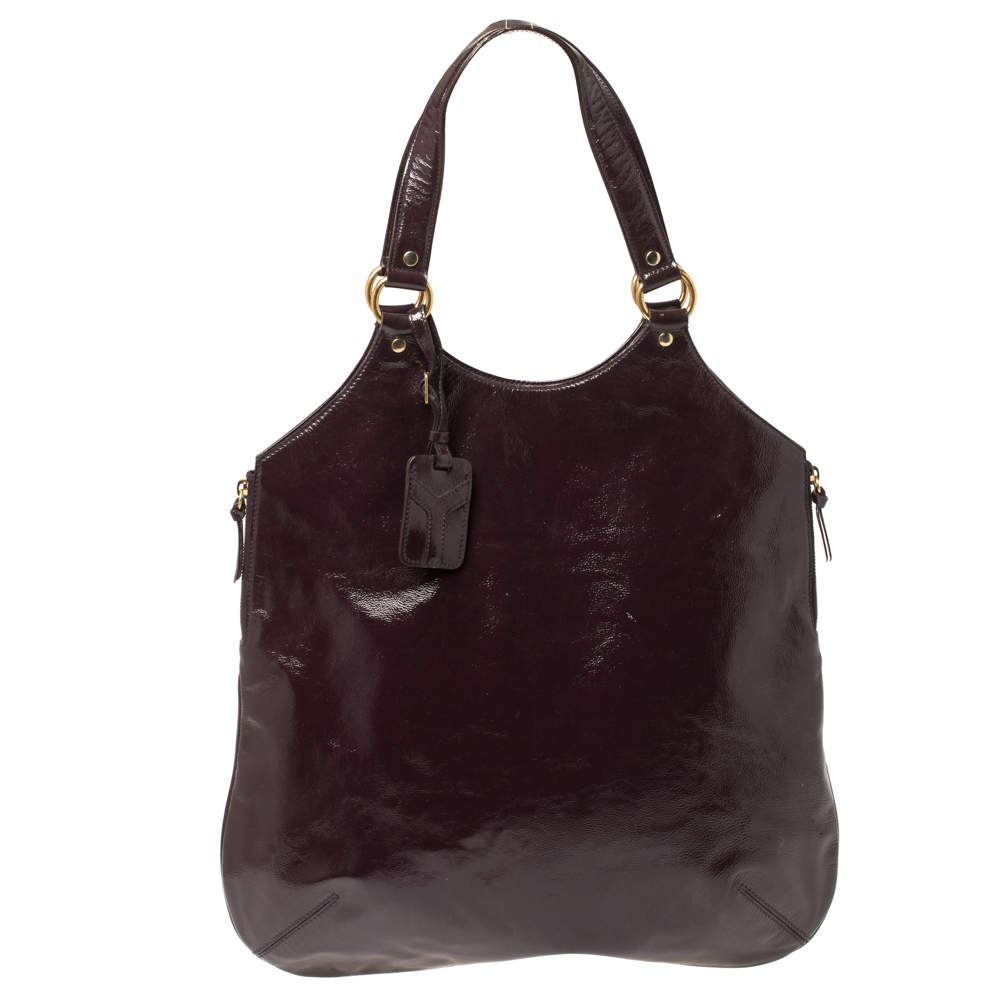Pre Owned Yves Saint Laurent Burgundy Glazed Leather Small Tribute Tote