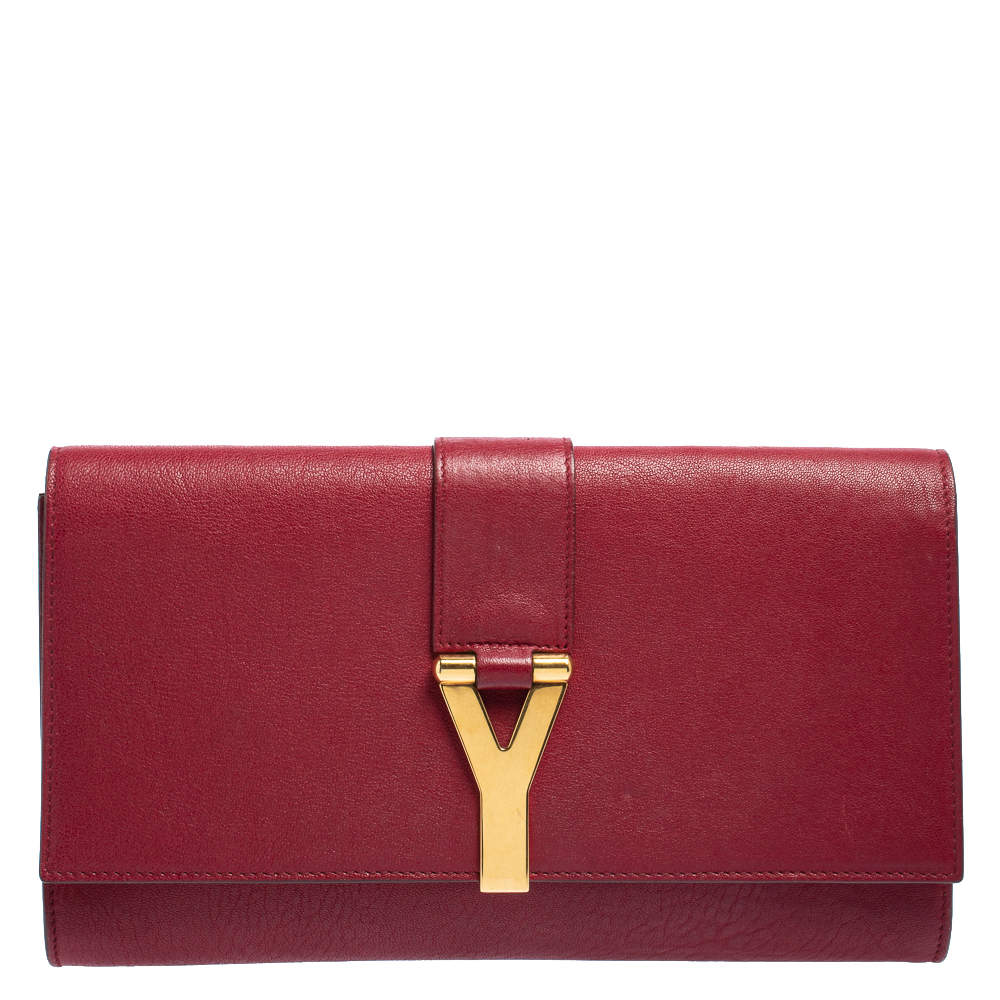 Yves Saint Laurent Red Leather Y-Ligne Clutch