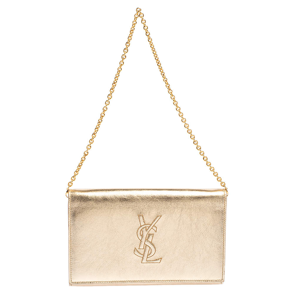 Pre Owned Yves Saint Laurent Metallic Gold Leather Belle De Jour Chain Clutch