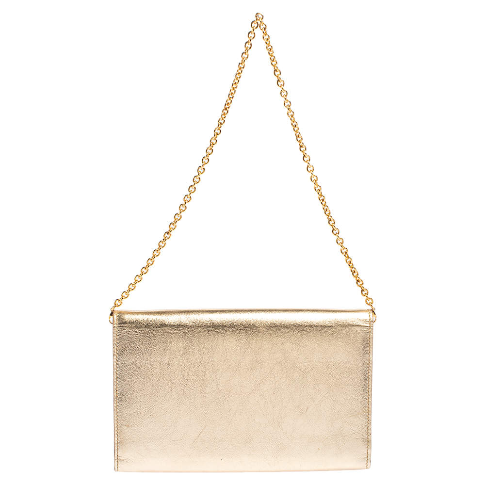 Ysl gold hot sale metallic clutch