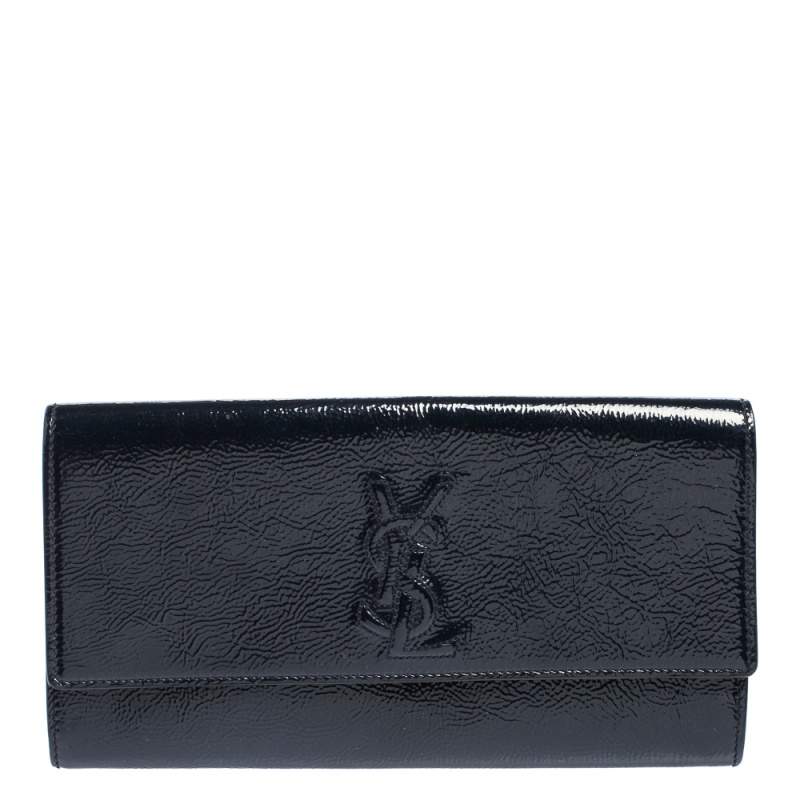 Pre Owned Yves Saint Laurent Dark Teal Patent Leather Belle De Jour Flap Clutch