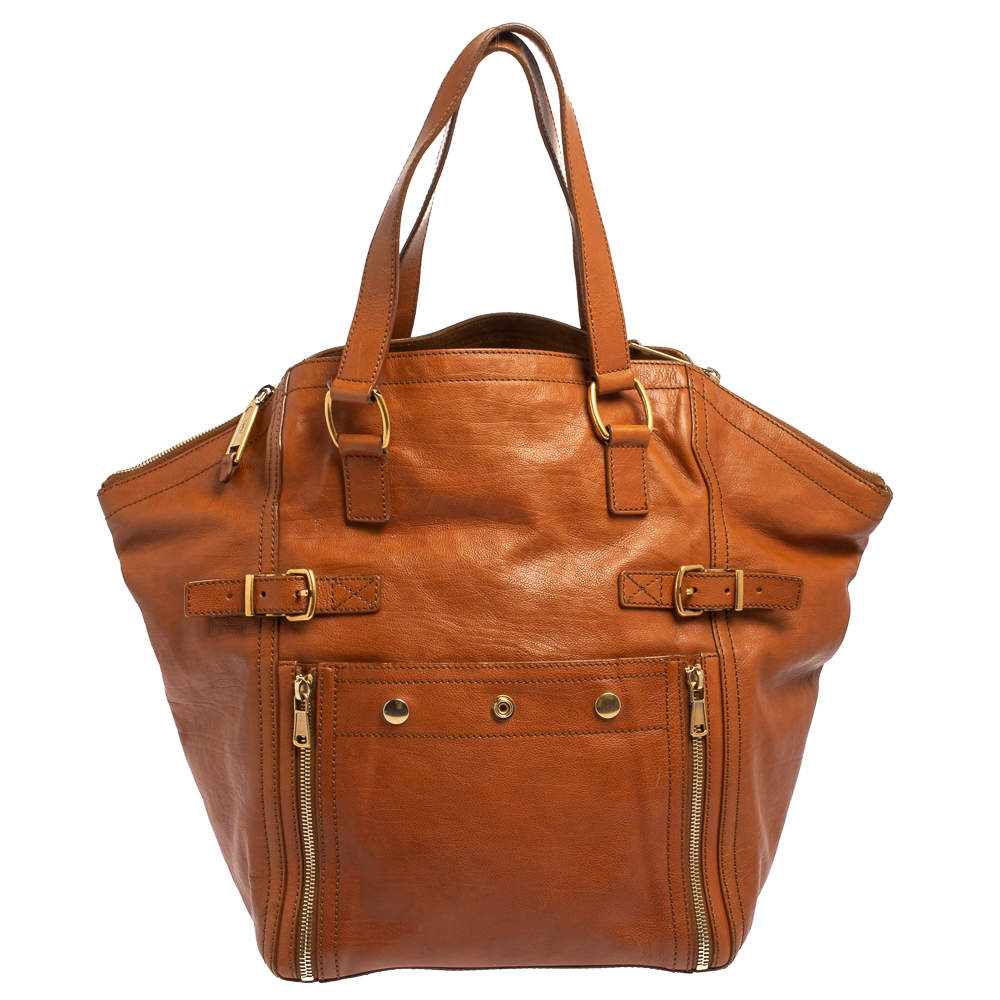 Pre Owned Yves Saint Laurent Brown Leather Large Downtown Tote