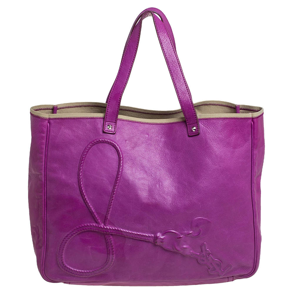 Pre Owned Yves Saint Laurent Purple Leather Charms Tote