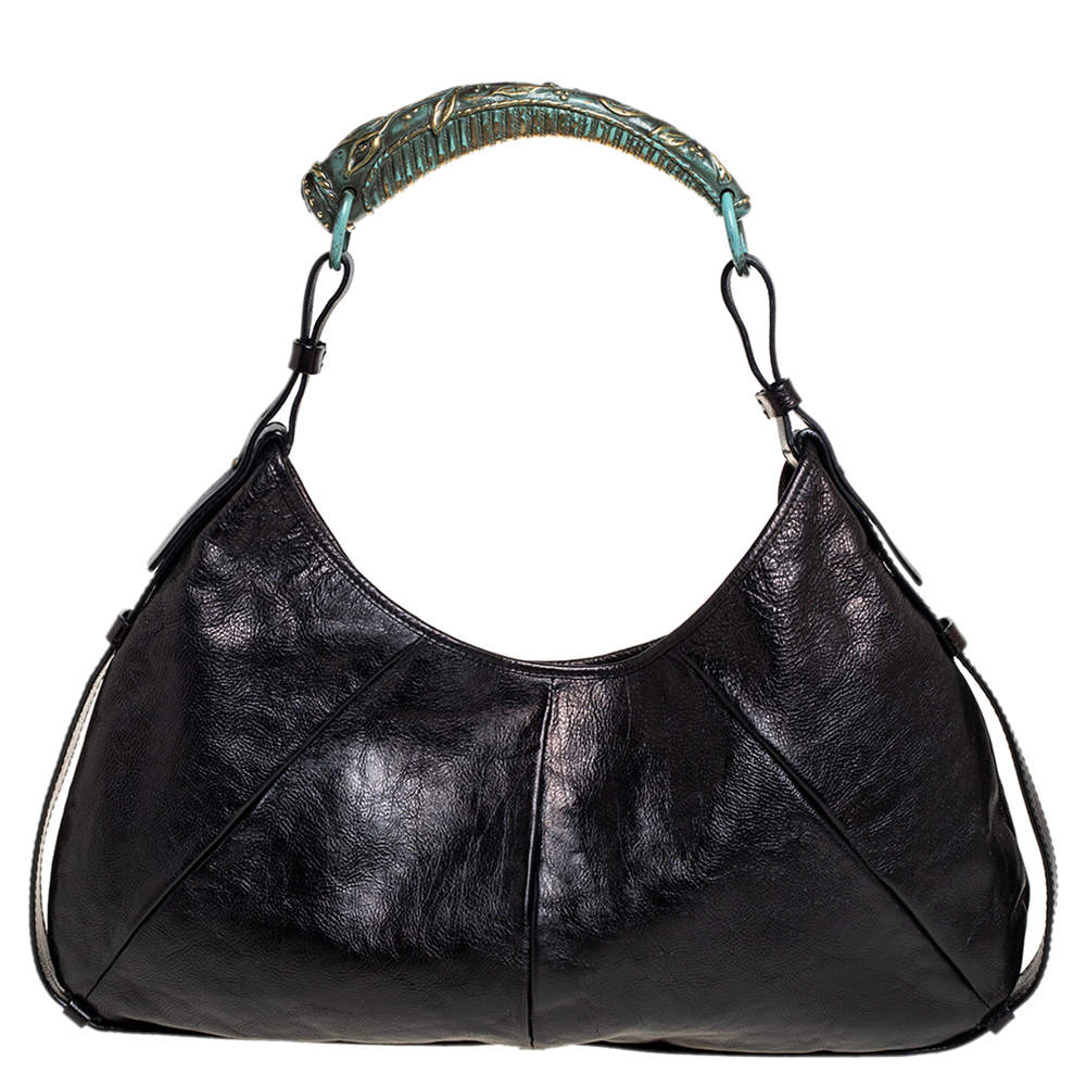 Pre Owned Yves Saint Laurent Black Leather Mombasa Hobo