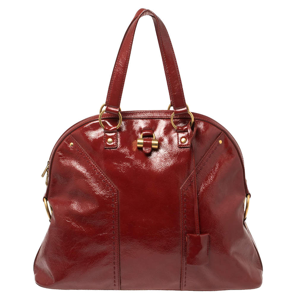 Pre Owned Yves Saint Laurent Dark Red Patent Leather Large Muse Satchel